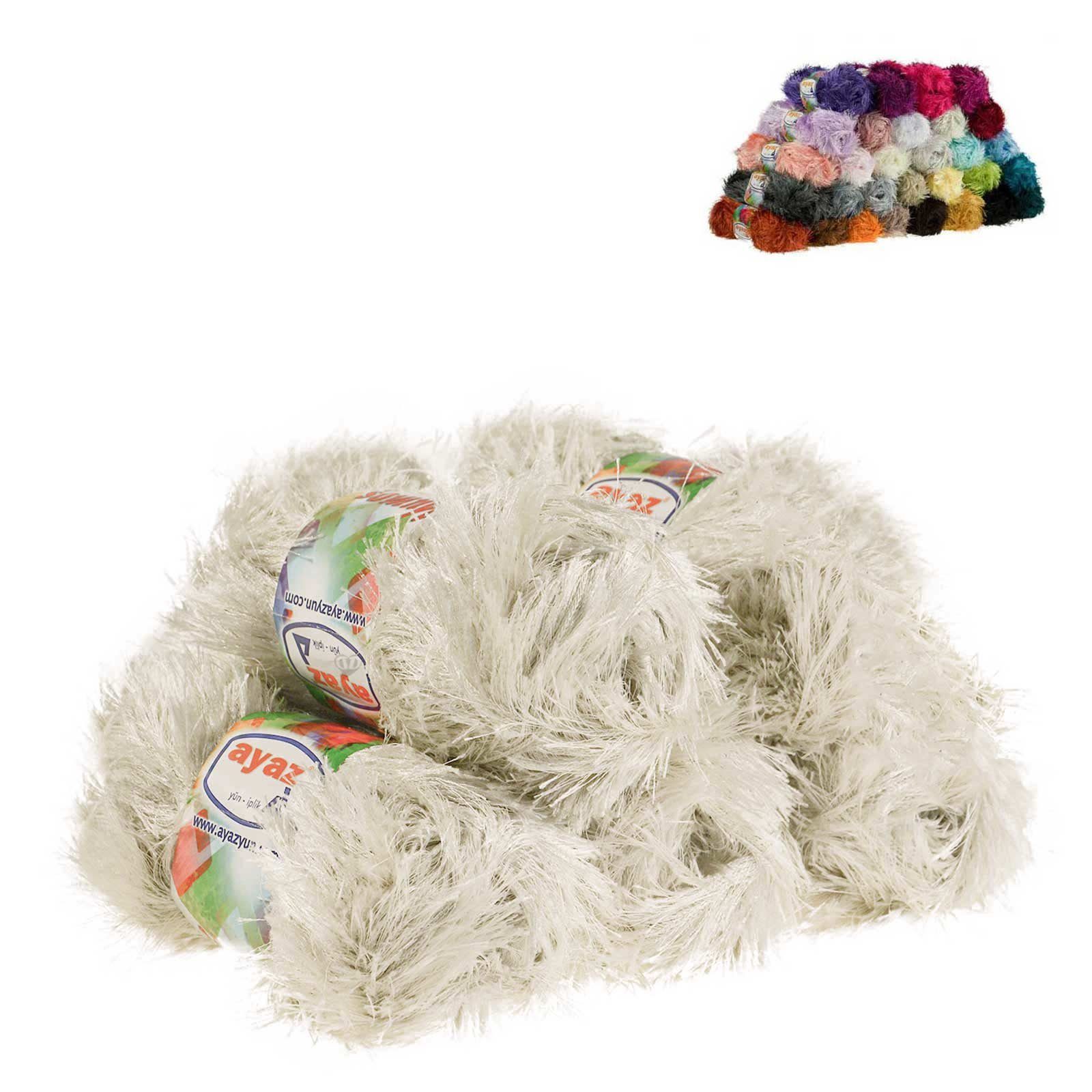 AYAZ Fransen-Strickgarn Yumos 5 Knäuel à 150 m 100 g Strickwolle Häkelwolle, 5 m (Paket, 5-St), 7383 beige