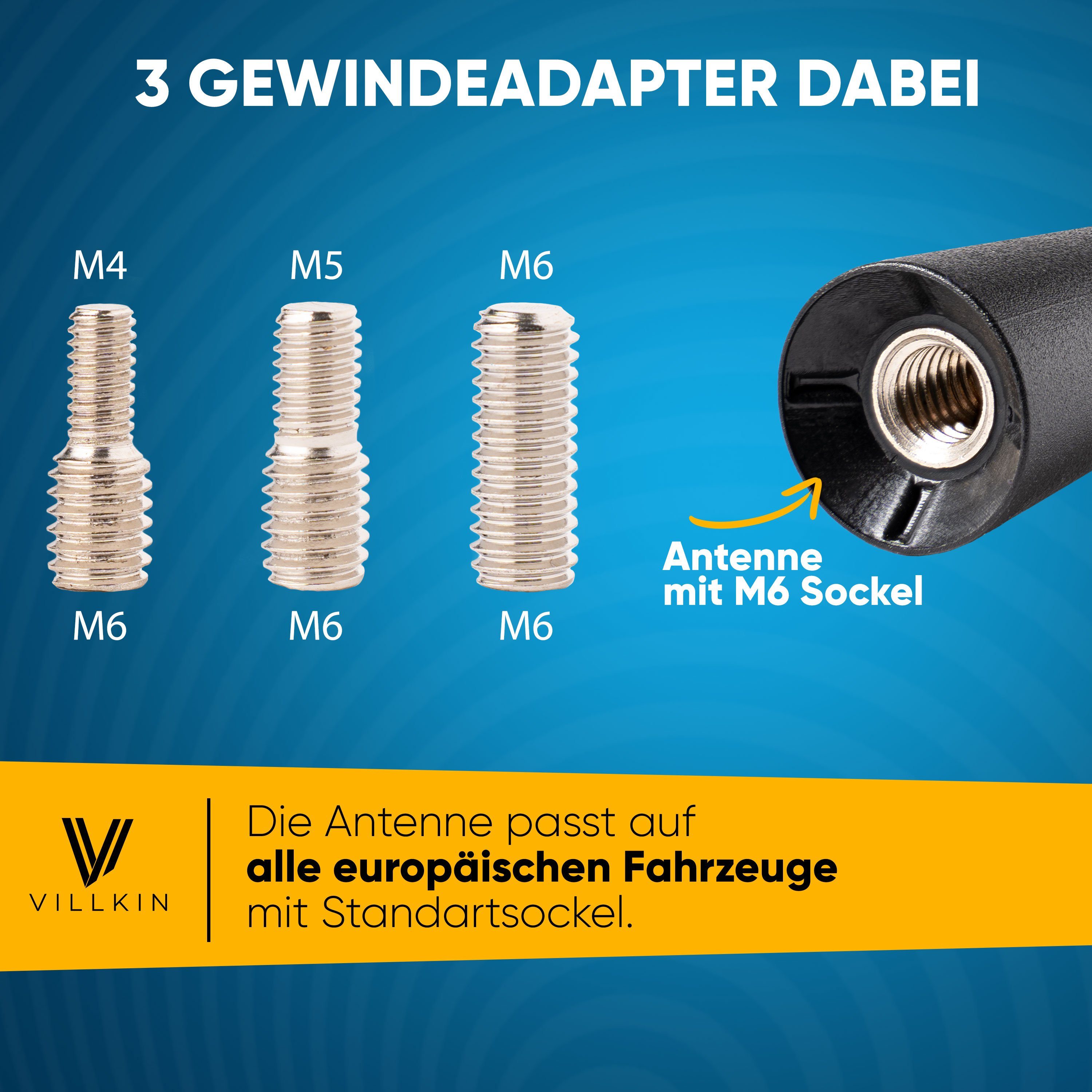 Villkin Universale Autoantenne, Radioantenne (9,2cm), optimaler Empfang Dachantenne (für Autodach), M4,M5, M6 Gewinde vorhanden
