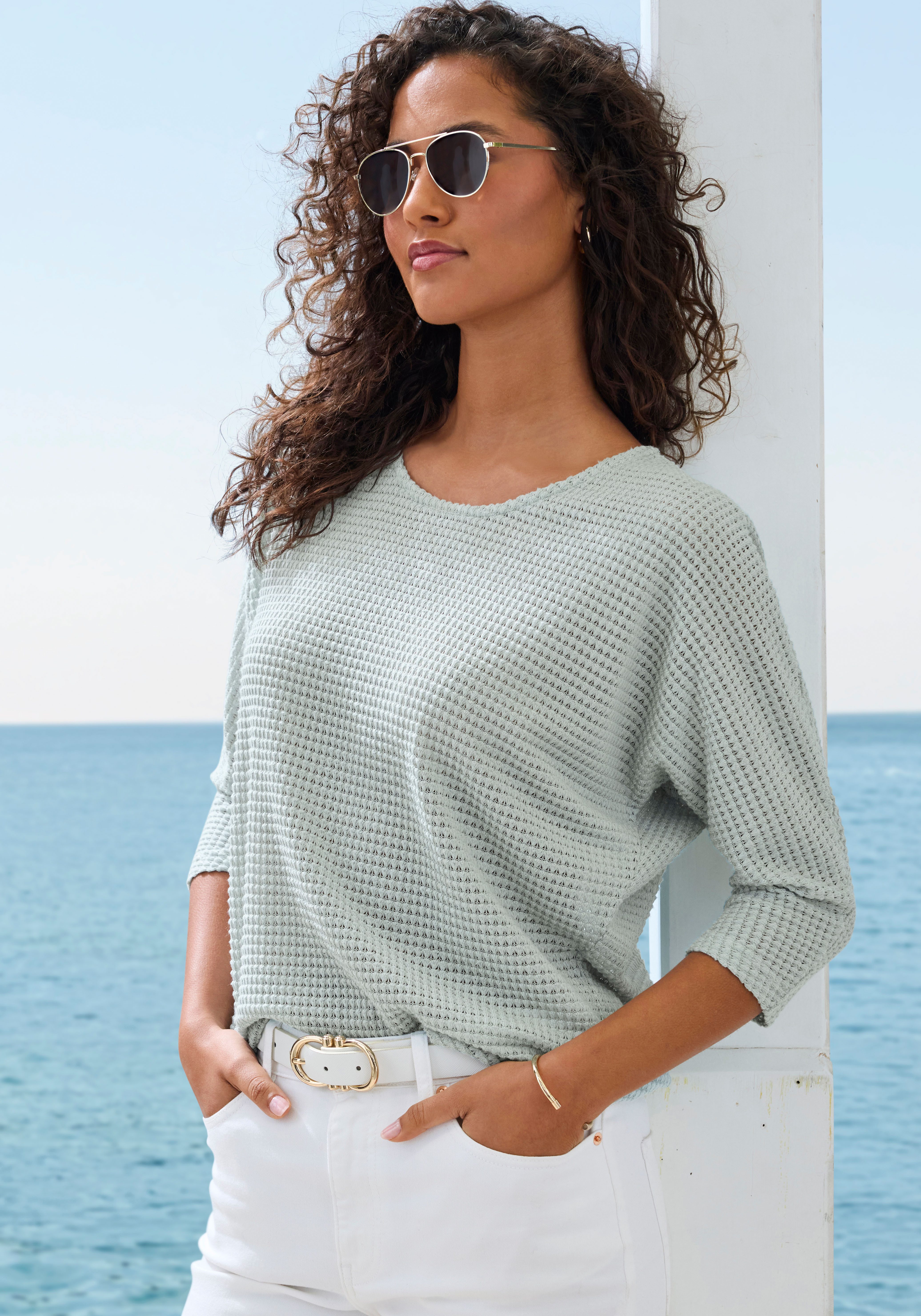 Vivance 3/4-Arm-Shirt mit sommerlicher Waffelstruktur aus bügelfreier Strickqualität