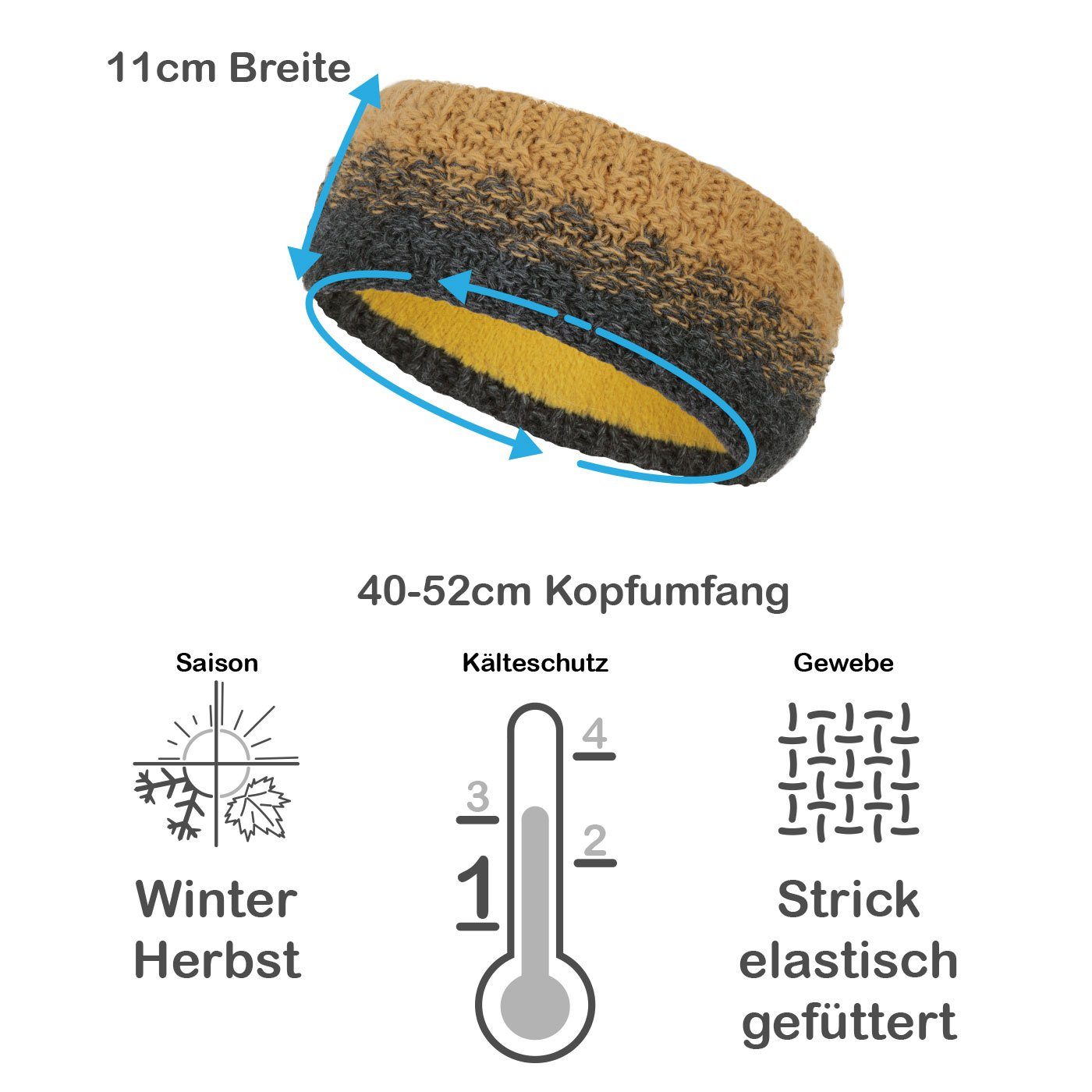 Faera Stirnband (1-St) Stirnband gefüttert Damen Winter 2-farbig Ohrenschützer Band Kopfband