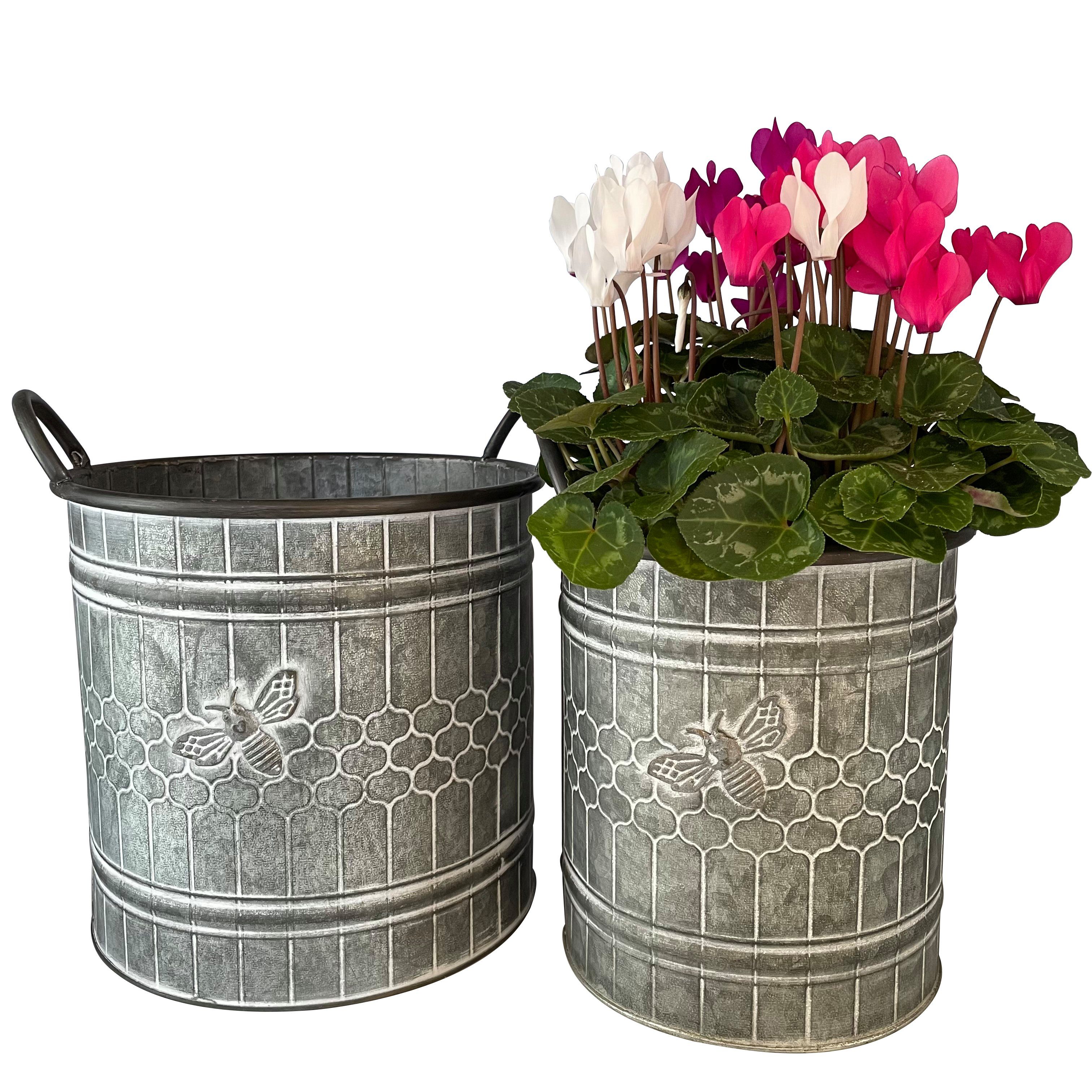 OnlineFuchs Blumentopf 2er Set große Zinkeimer im Bienendesign