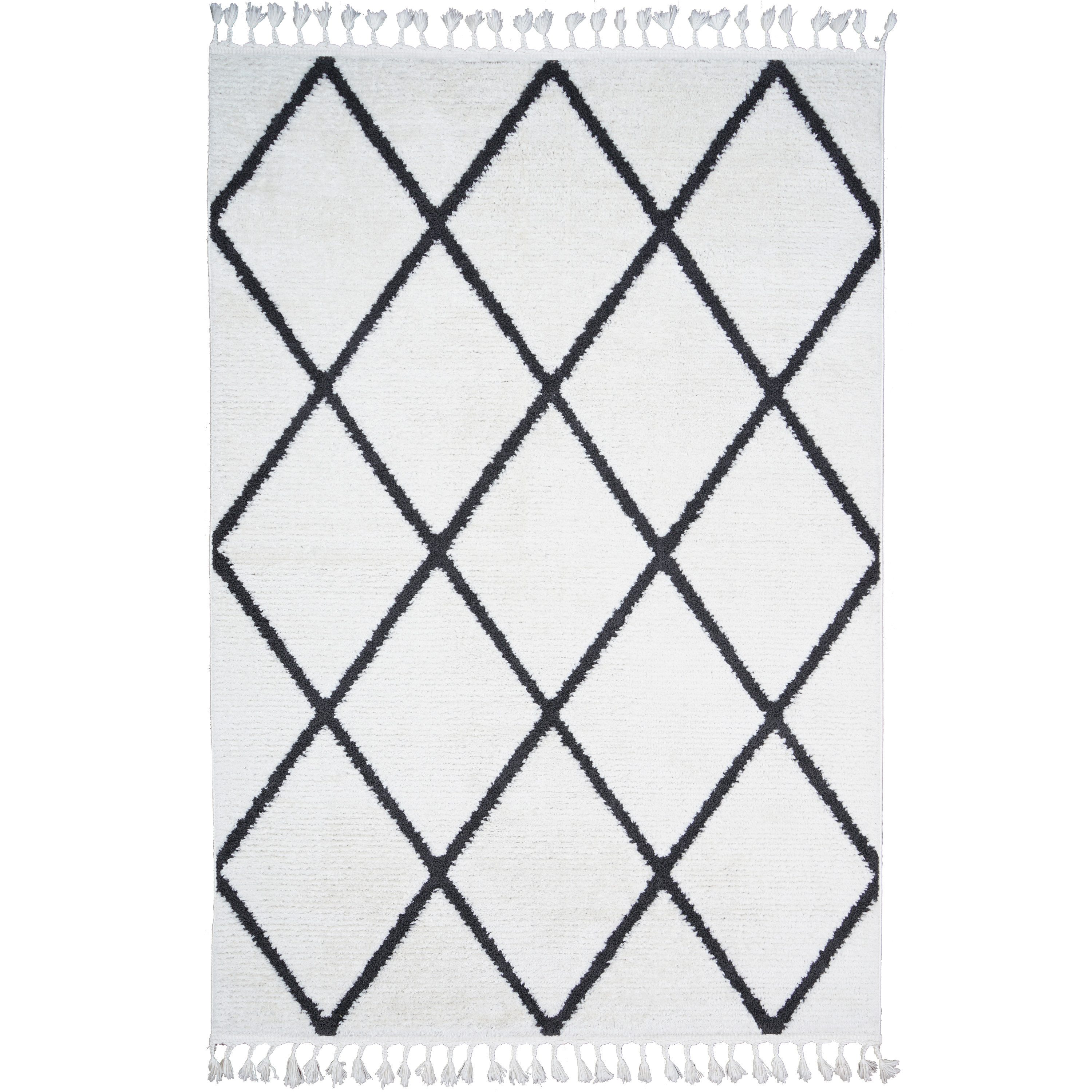Consilio Concept Designteppich BERBER Teppich Wohnzimmer ivory creme weiß kurzflor Fransen Skandi