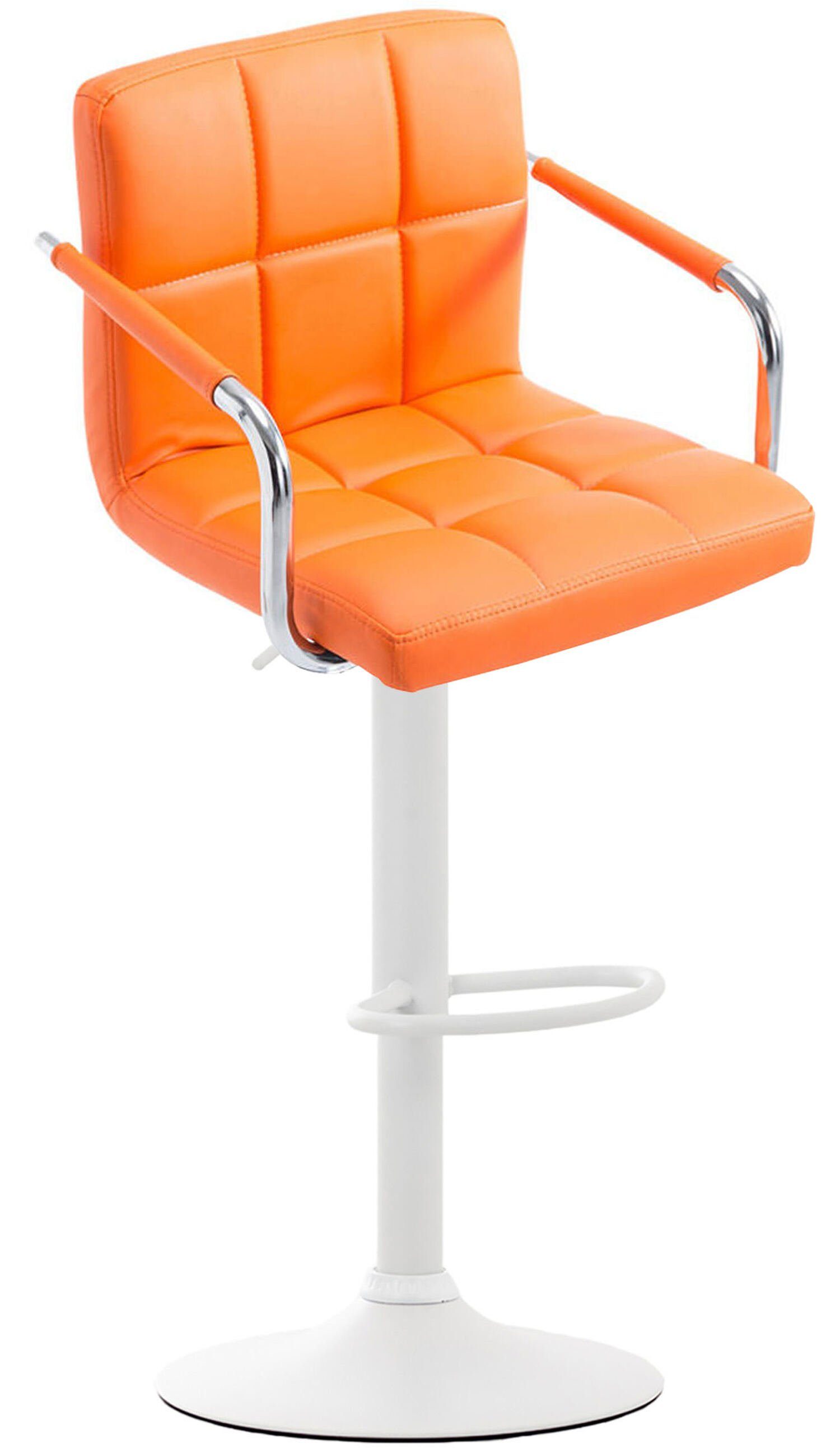 TPFLiving Barhocker Lucy V2 (mit Rückenlehne - Barstuhl höhenverstellbar - Hocker für Theke & Küche), 360° drehbar - Gestell: Metall weiß - Sitzfläche: Kunstleder Orange