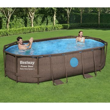 BESTWAY Pool Power Steel Vista Swimmingpool Rattan Optik Zubehör 488x305x107cm (56946)
