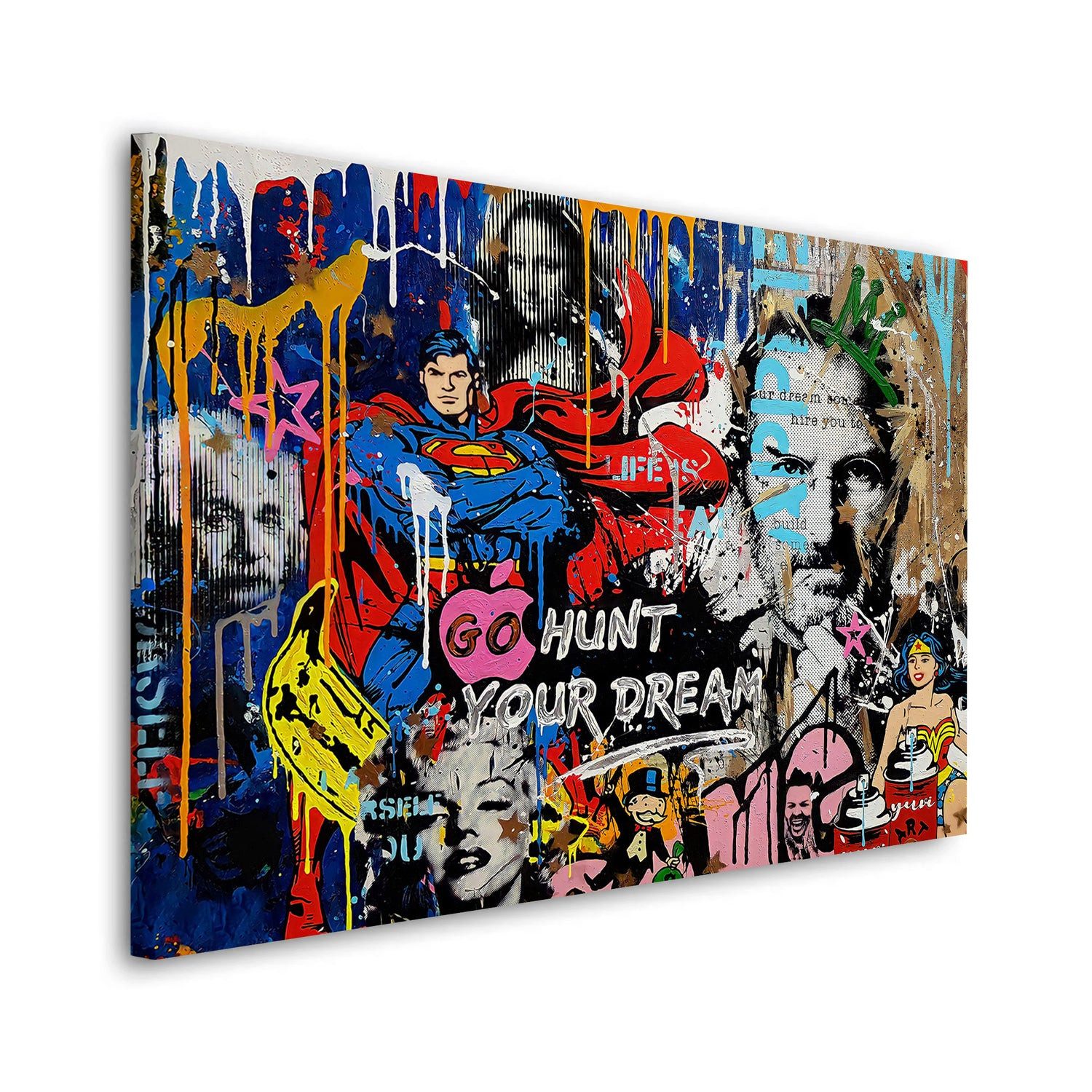 Artedinoi Leinwandbild Pop Art Collage Ikonen Comic Leinwandbild Wandbild XXL Deko, Collage aus Ikonen und Comicfiguren