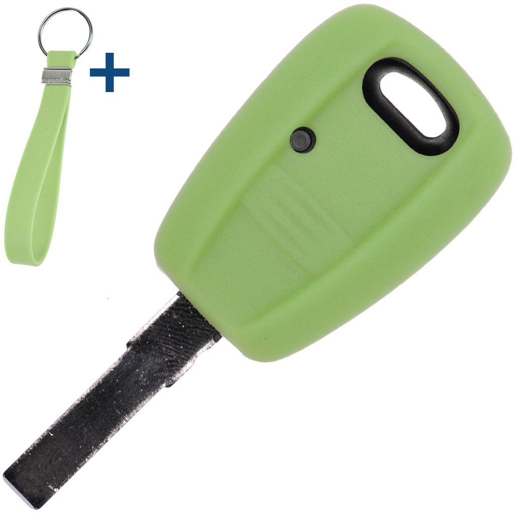 mt-key Schlüsseltasche Autoschlüssel Silikon Schutzhülle mit passendem Schlüsselband, für FIAT Panda Brava Bravo Punto Stilo 1 Tasten Funk Fernbedienung Fluoreszierend Grün