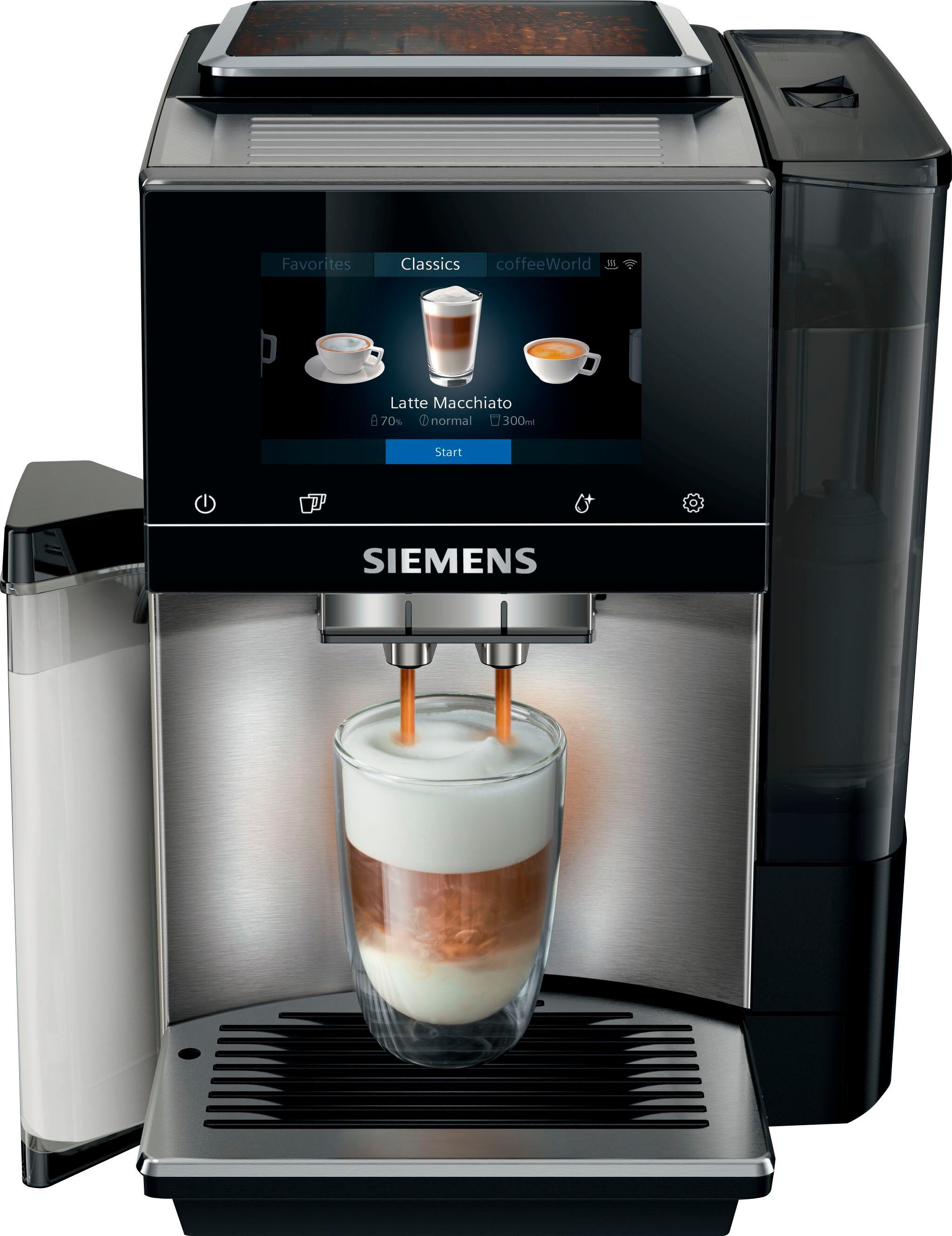 Kaffeevollautomat 30 bis Kaffee-Favoriten, bis 30 Kaffeekreationen individuelle - integral EQ.700 SIEMENS Full-Touch-Display, speichern zu individuelle Favoriten: TQ707D03, zu Sie