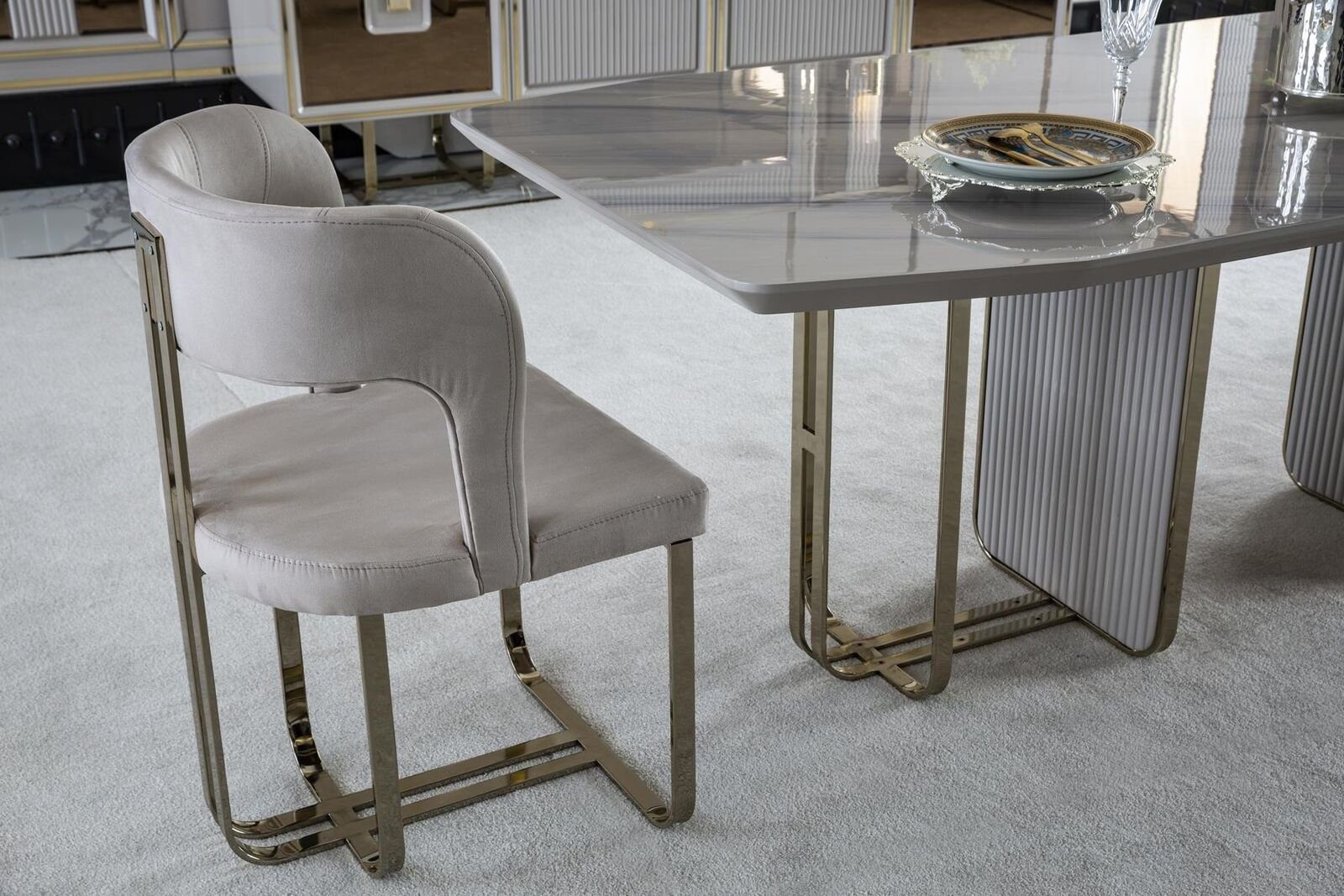 Modern Esszimmer Elegantes Tisch Metall JVmoebel Schön Weiß Luxus Esstisch Stil Esstisch
