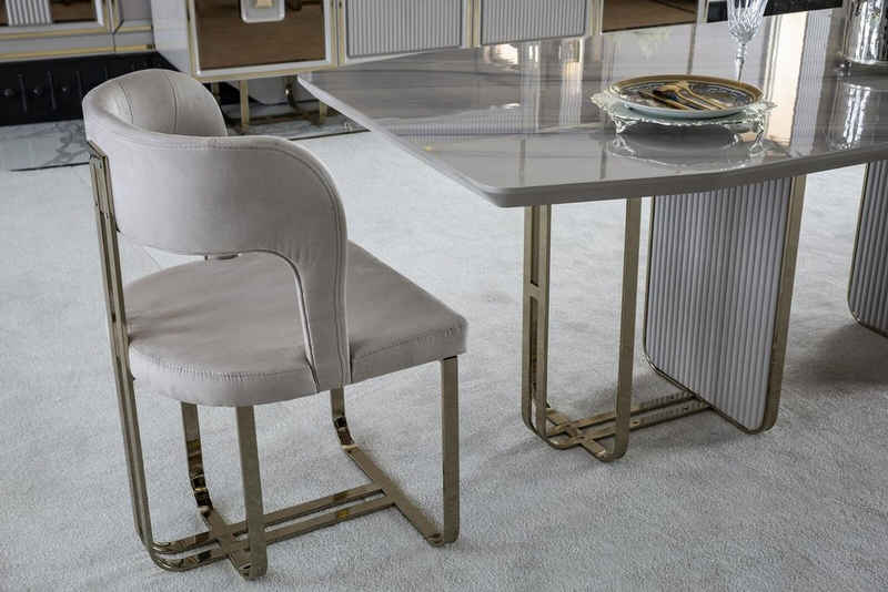 JVmoebel Esszimmerstuhl Stuhl Beige Elegantes Modern Esszimmer Schön Stoff Design Luxus Metall