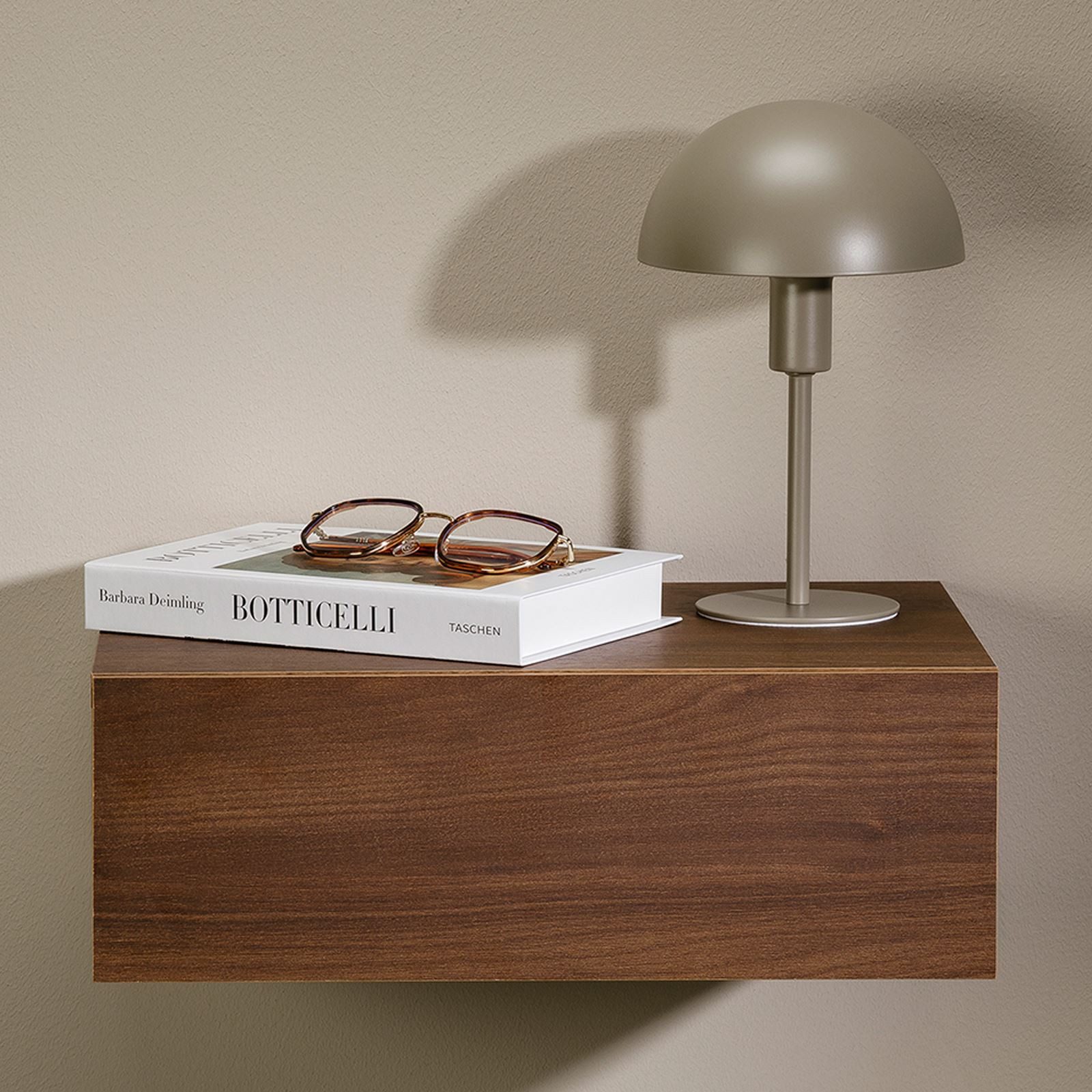 CARO-Möbel Nachtkommode ANNE, Hängender Nachttisch mit Schublade, schwebendes Wandregal nussbaum