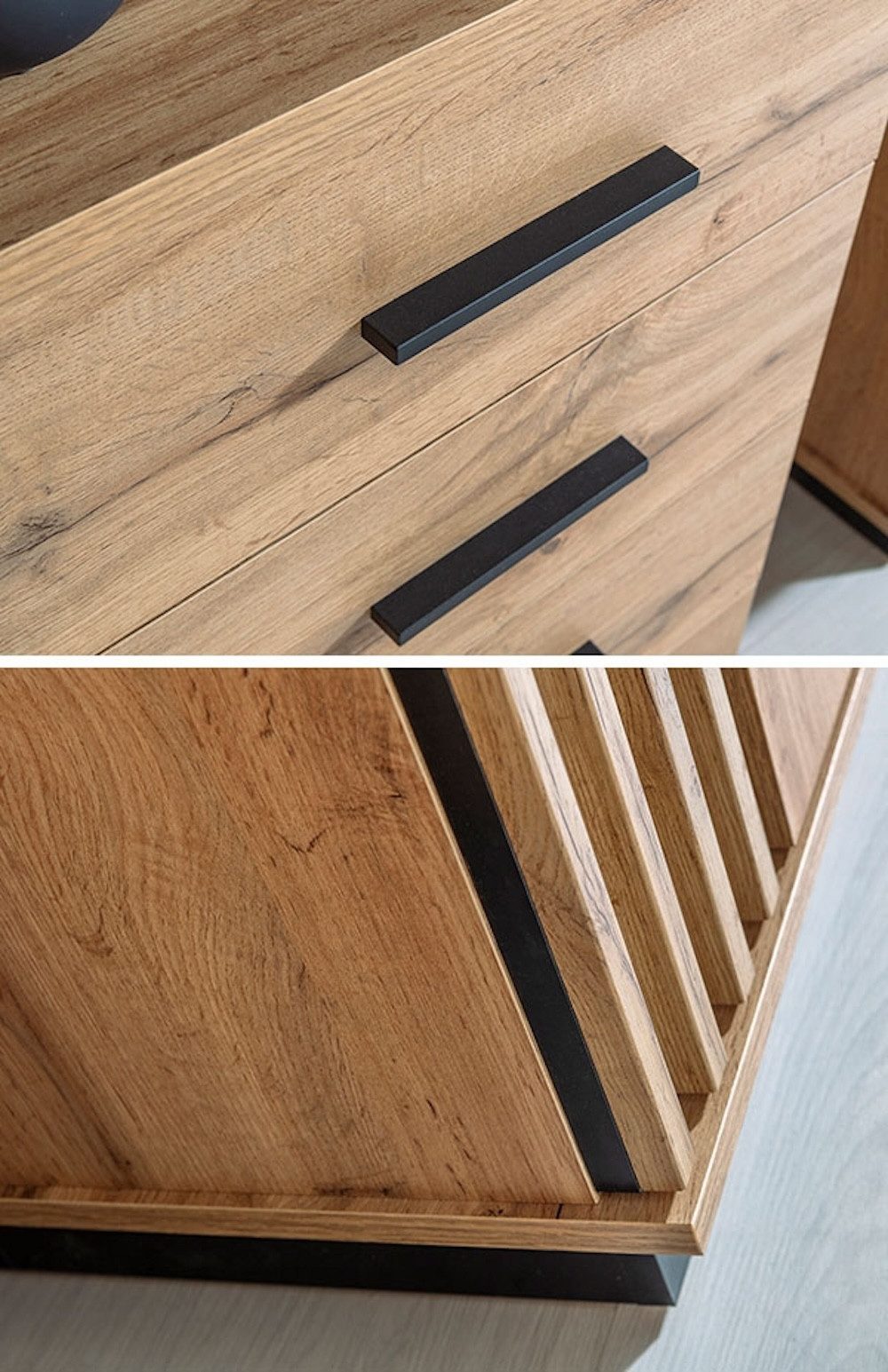 Feldmann-Wohnen Schreibtisch Lamia (Lamia, 1-St., Schreibtisch mit 3 Schubladen), 135x56cm Wotan Eiche schwarz