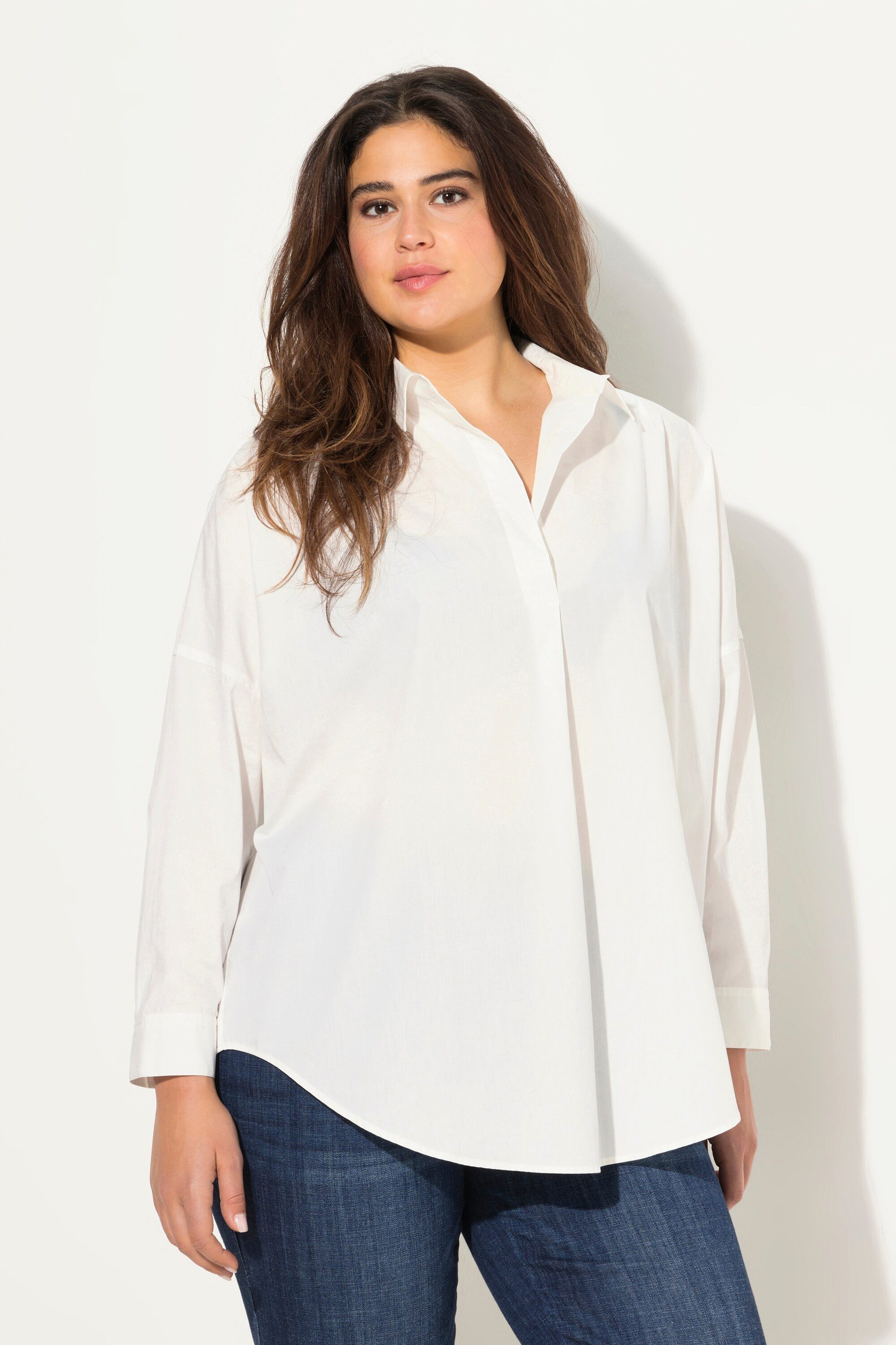 Hemdbluse Bluse Zierfalte Oversized Hemdkragen Langarm
