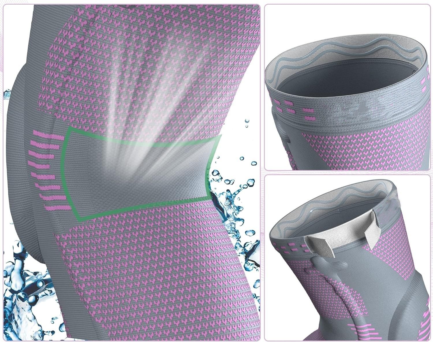 NEENCA Kniebandage Kompressions-Kniebandage Pink Grau mit Patella Pad & Stabilisatoren (Einzelne Kniebandage mit Stabilisatoren & Gel Pad, 1er Set Kniebandage Pink Grau für Sport & Alltag), Kompressions-Kniebandage Patella Gel Pad Stabilisatoren, rutschfest