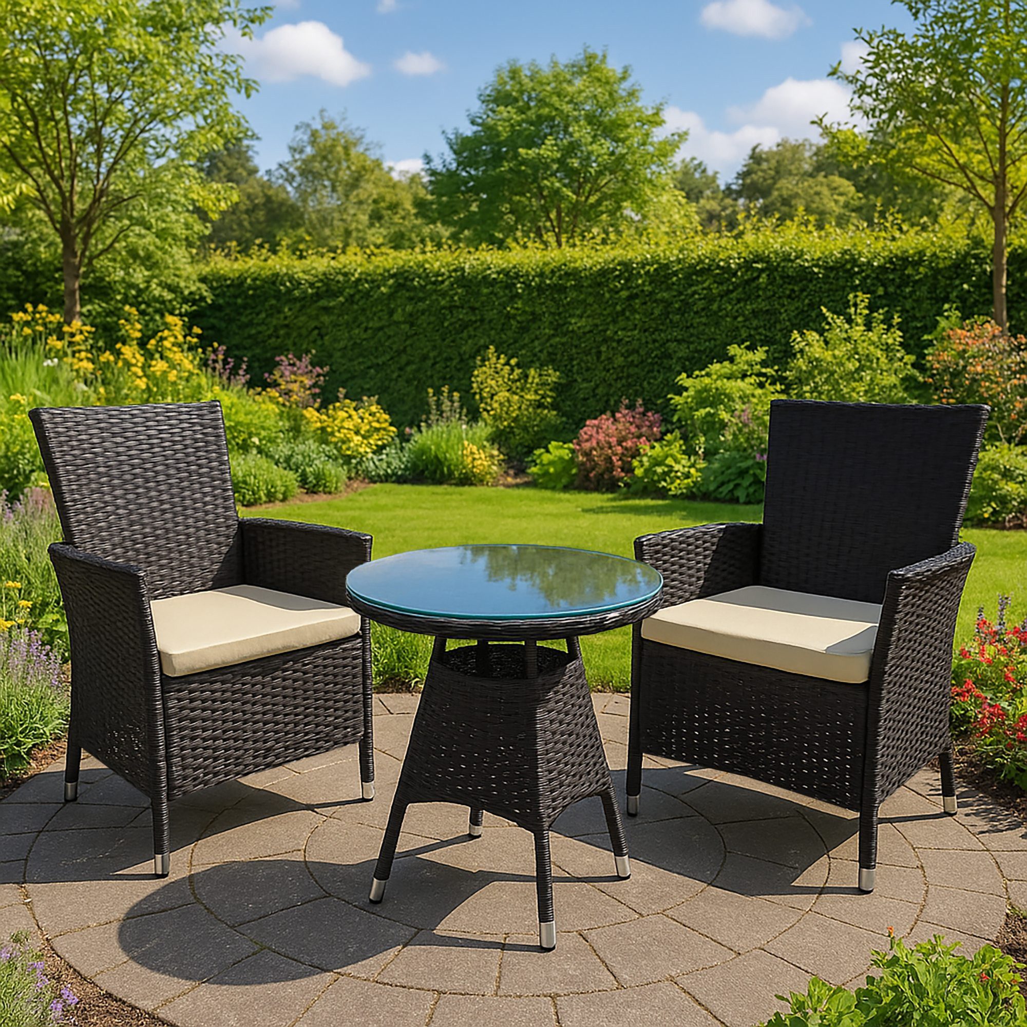 CLP Garten-Essgruppe Gartenmöbel-Set Fireda, 3-teilige Sitzgarnitur, aus PE-Rattan mit Couchtisch und Sitzkissen