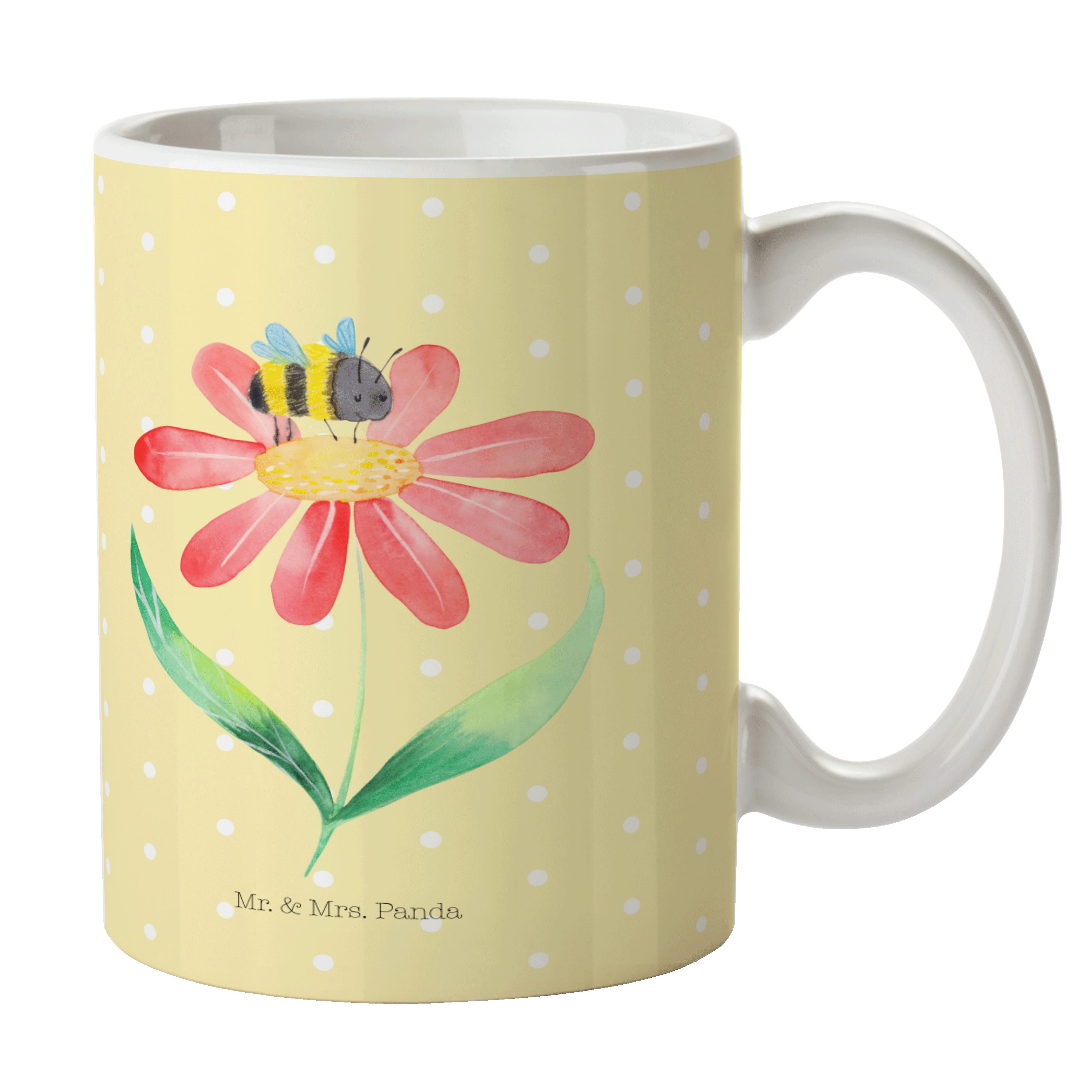Mr. & Mrs. Panda Tasse Hummel Blume - Gelb Pastell - Geschenk, Kaffeebecher, lustige Sprüche, Keramik