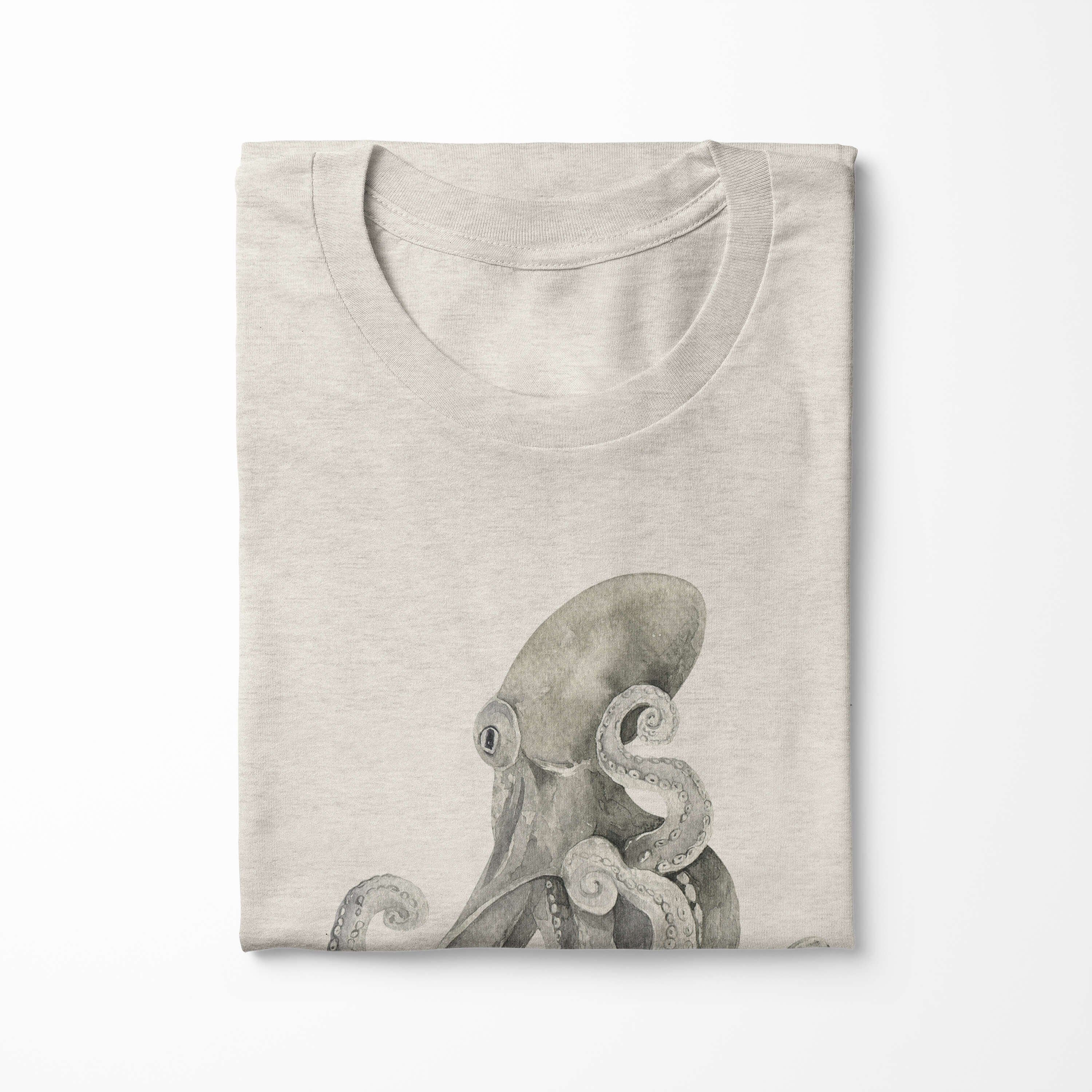 100% T-Shirt aus Wasserfarben Motiv Art (1-tlg) Sinus Bio-Baumwolle Shirt Ökomode T-Shirt gekämmte Herren Oktopus Nachhaltig