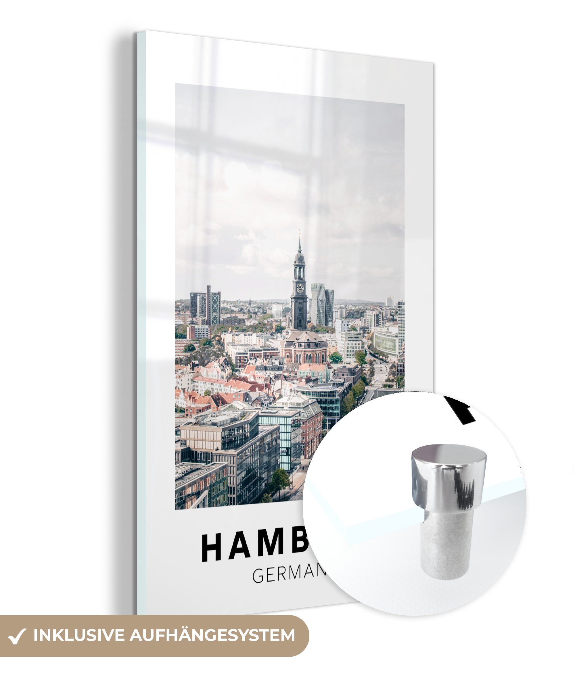 MuchoWow Acrylglasbild Hamburg - Deutschland - Turm, (1 St), Glasbilder - Bilder auf Glas Wandbild - Foto auf Glas - Wanddekoration