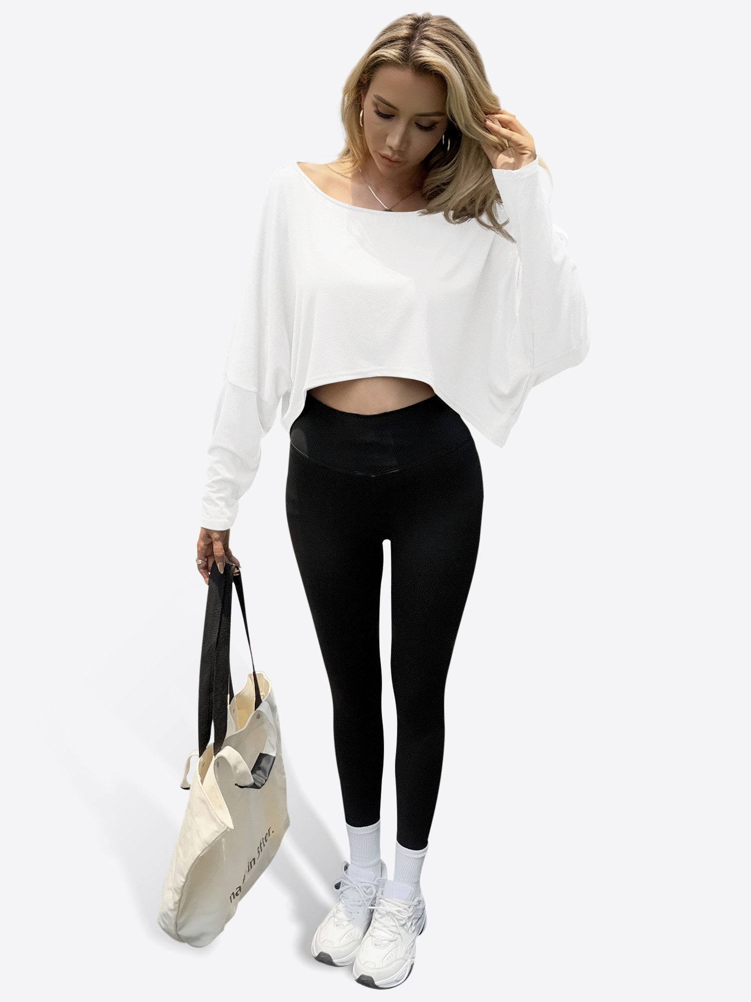 Imily Bela T-Shirt Damen Schulterfrei Kurzbluse (Packung, 1-tlg., 1per-Pack) Fledermausärmel