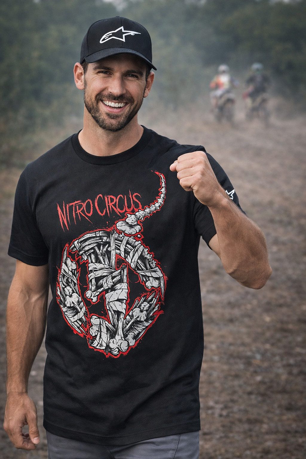 Alpinestars T-Shirt Herren Nitro Circus 100% Baumwolle Motocross Biker schwarz, Gr. S, L auch nach vielen Waschungen formstabil
