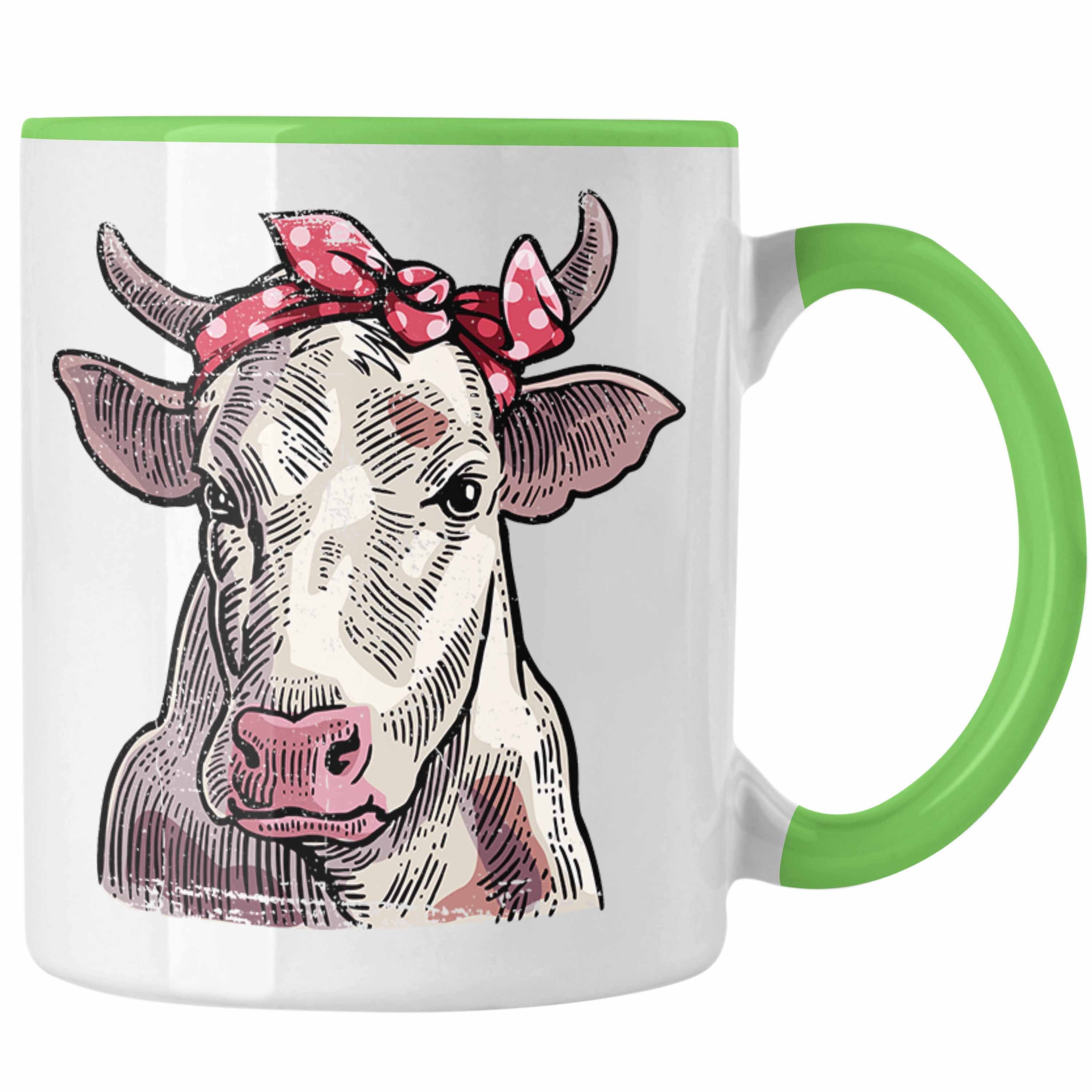 Trendation Tasse Trendation - Süße Kuh Tasse Geschenk für Landwirt Bauern Geschenkidee Geburtstag Frauen Grün