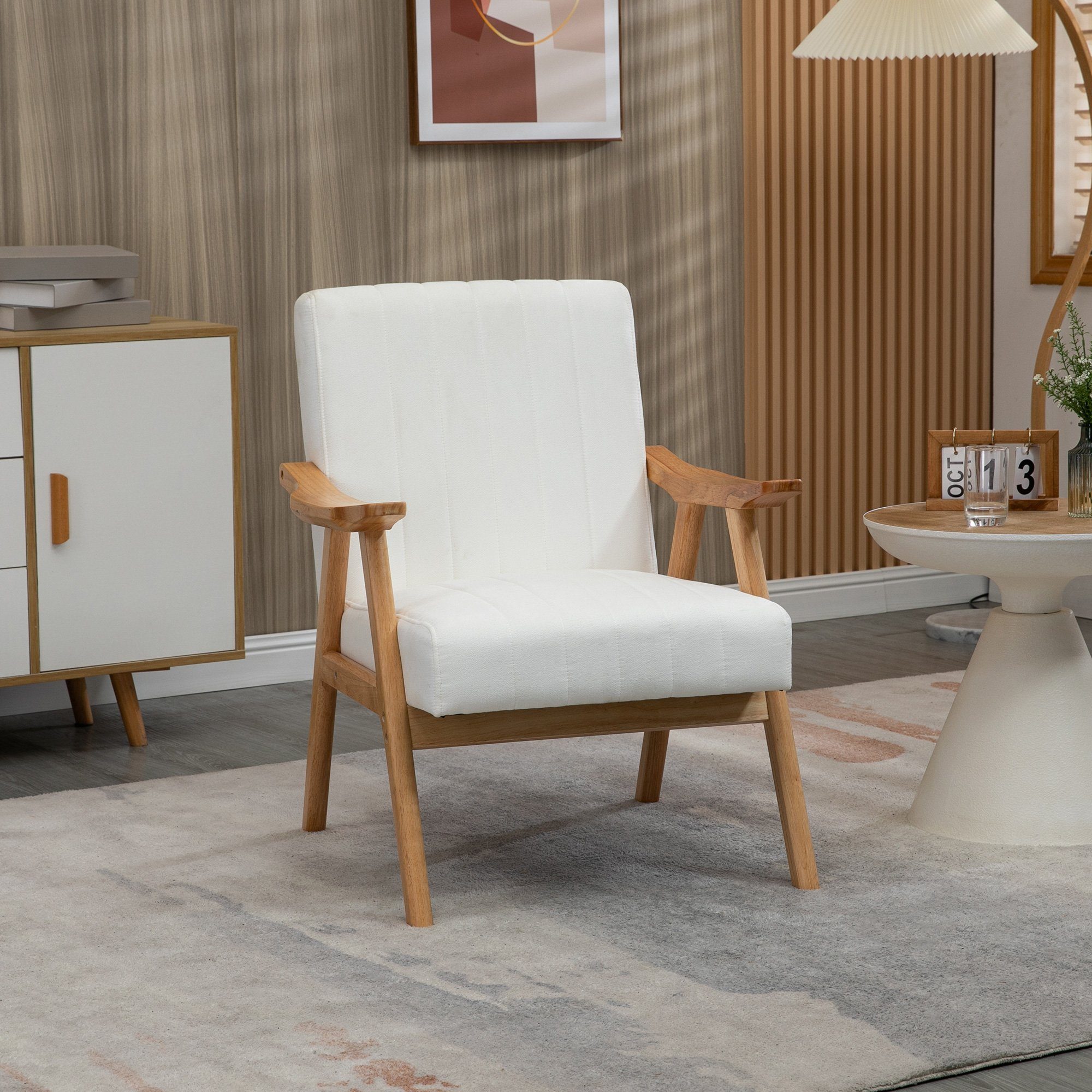HOMCOM Relaxsessel Polsterstuhl mit Armlehnen in Samtoptik (Loungesessel, 1-St., Ohrensessel), Cremeweiß 68 x 74 x 82 cm