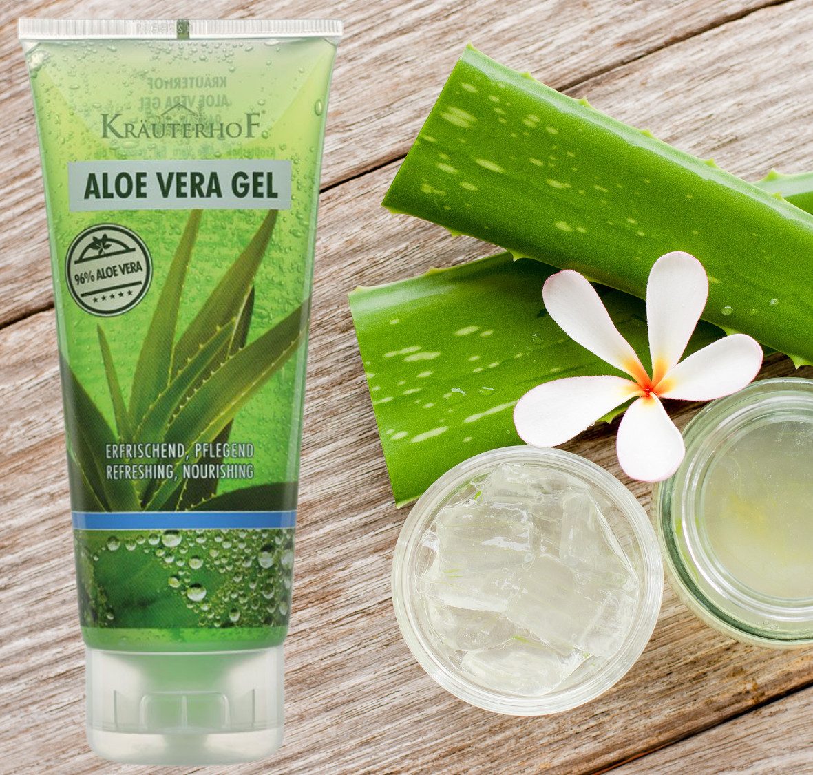 Kräuterhof Körpergel KräuterhoF Aloe Vera Gel 200 ml beruhigendes Hautgel, 1-tlg., Hoher Aloe-Vera-Anteil (96), Erfrischende, leichte Gel-Textur