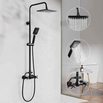 AIMOYO Duschsystem Eckige Regenduschkopf und Verstellbare Duschstange 80–117 cm, mit Regendusche, 3 in 1 Duscharmatur Komplettset, Duscharmaturen Set