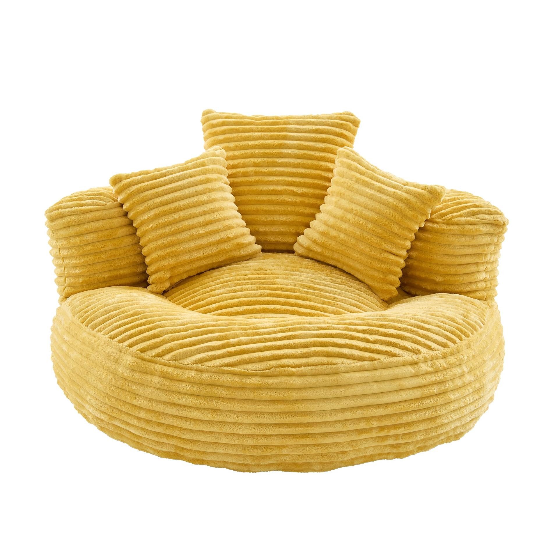 LVHOM Sitzsack 108x108x52cm Chenille Premium Sofa mit 3 extra Kopfkissen (Kuschelig & Atmungsaktiv, Einzelsitzer-Lounge, komplett komprimiert geliefert. Perfekt für Ruhe, Lesen, Gaming & Nickerchen. Ideal für Wohnzimmer, Schlafzimmer, Spielzimmer & Office, Belastbar bis 150kg. Nettogew. 20,5kg), Memory Foam Split, Selbstaufrichtung <3 Tage, Maximaler Liegekomfort