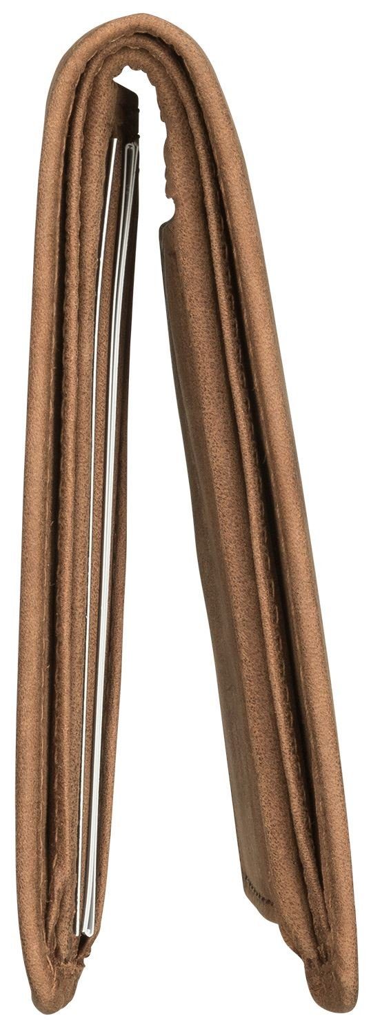 Red Baron Geldbörse Geldbeutel Leder Braun RB-WT-001-05, 1-fach klappbar, Kreditkartenfächer, Münzfach mit Druckknopf