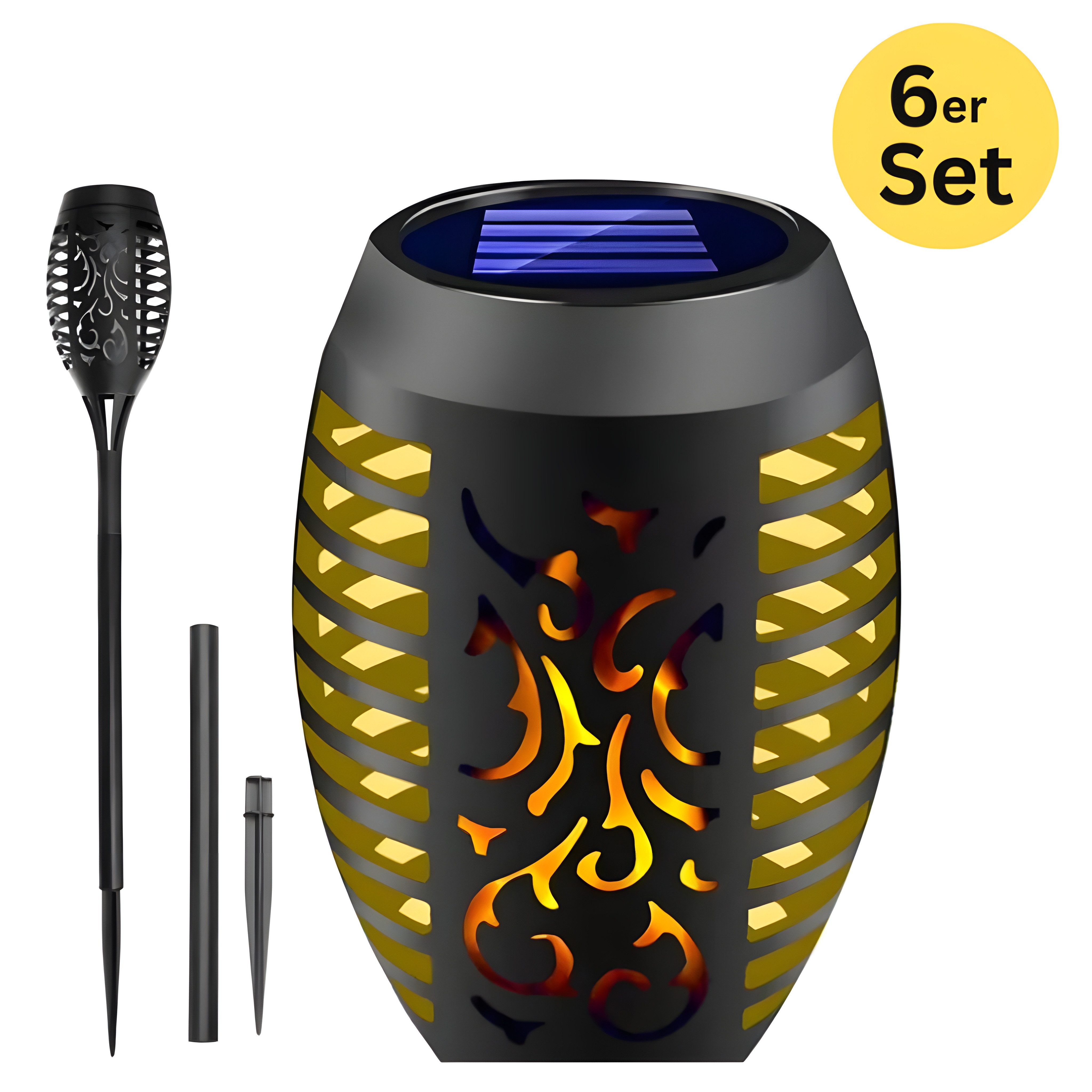Gardlov LED Solarleuchte 6 Stück Solarlampen Gartenleuchte Flammeneffekt Fackeln, LED wechselbar, fackeleffekt