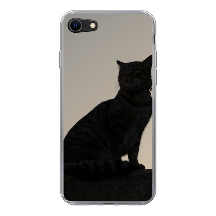 MuchoWow Handyhülle Katze - Dunkelheit - Zaun Handyhülle Apple iPhone SE (2020) Smartphone-Bumper Print Handy