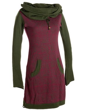 Vishes Jerseykleid Bedrucktes Kleid mit Kapuzenschalkragen u. Taschen Hippie, Goa, Boho Elfen Style