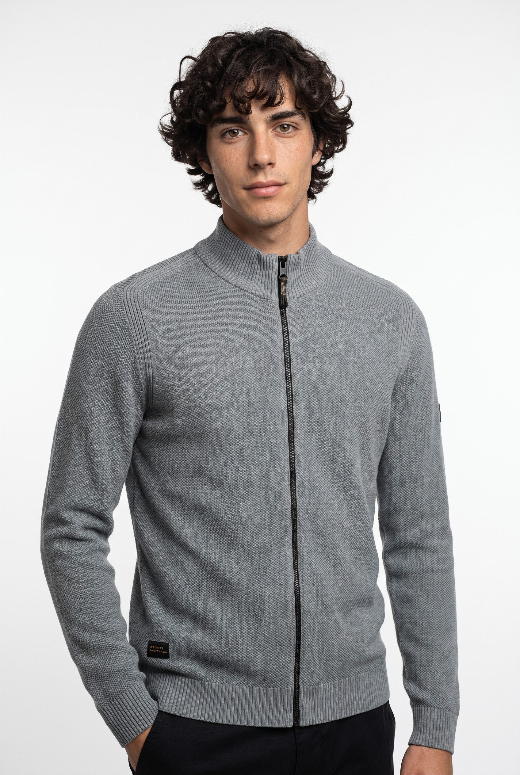 camel active Strickjacke mit Reißverschluss und Stehkragen