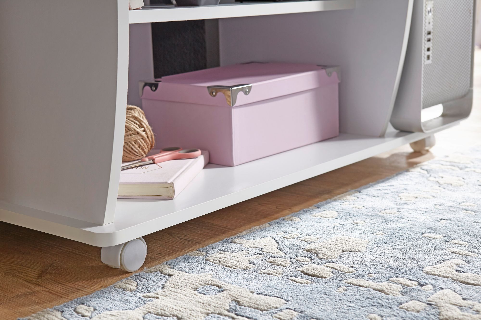 KADIMA DESIGN Schreibtisch Computertisch GRASSE rollbar Weiß 90 x 71 x 50 cm mit Tastaturauszug, (platzsparend, Schreibtisch für kleine Räume), Laptop Tisch auf feststellbaren Rollen, PC-Tisch mit Drucker-Ablage