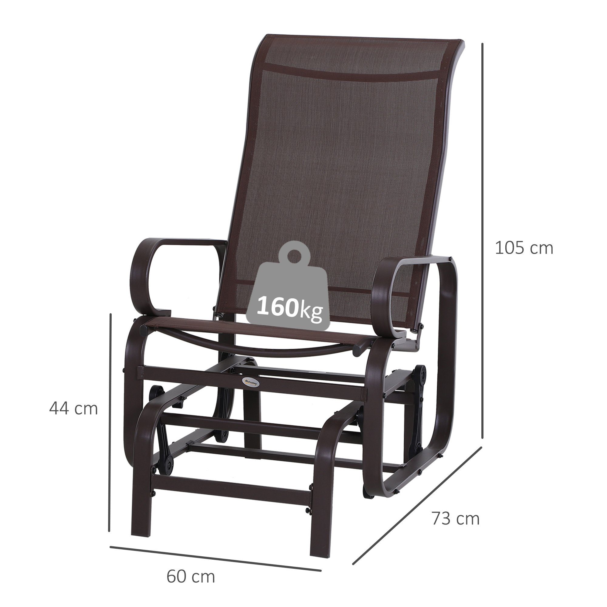 Outsunny Schaukelstuhl Relaxstuhl Gartenschaukel Metall Stuhl für Garten Terrasse Balkon (Gartenstuhl, 1 St), Texteline, Braun, 60 x 78 x 105 cm