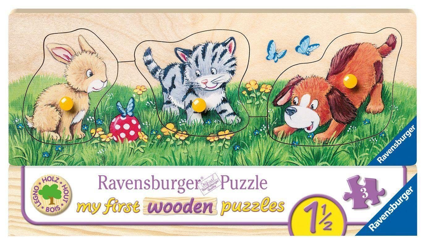 Puzzle 3 Tierkinder. Puzzle Niedliche Teile, Ravensburger Holz Puzzleteile
