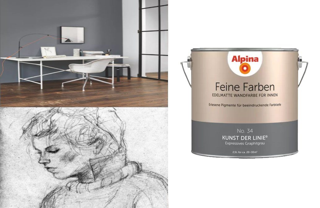 *Alpina* Wand- und Deckenfarbe Feine Farben 2,5 Liter No. 34 Kunst der Linie. € 39,90, (€ 15,96 pro 1 l).