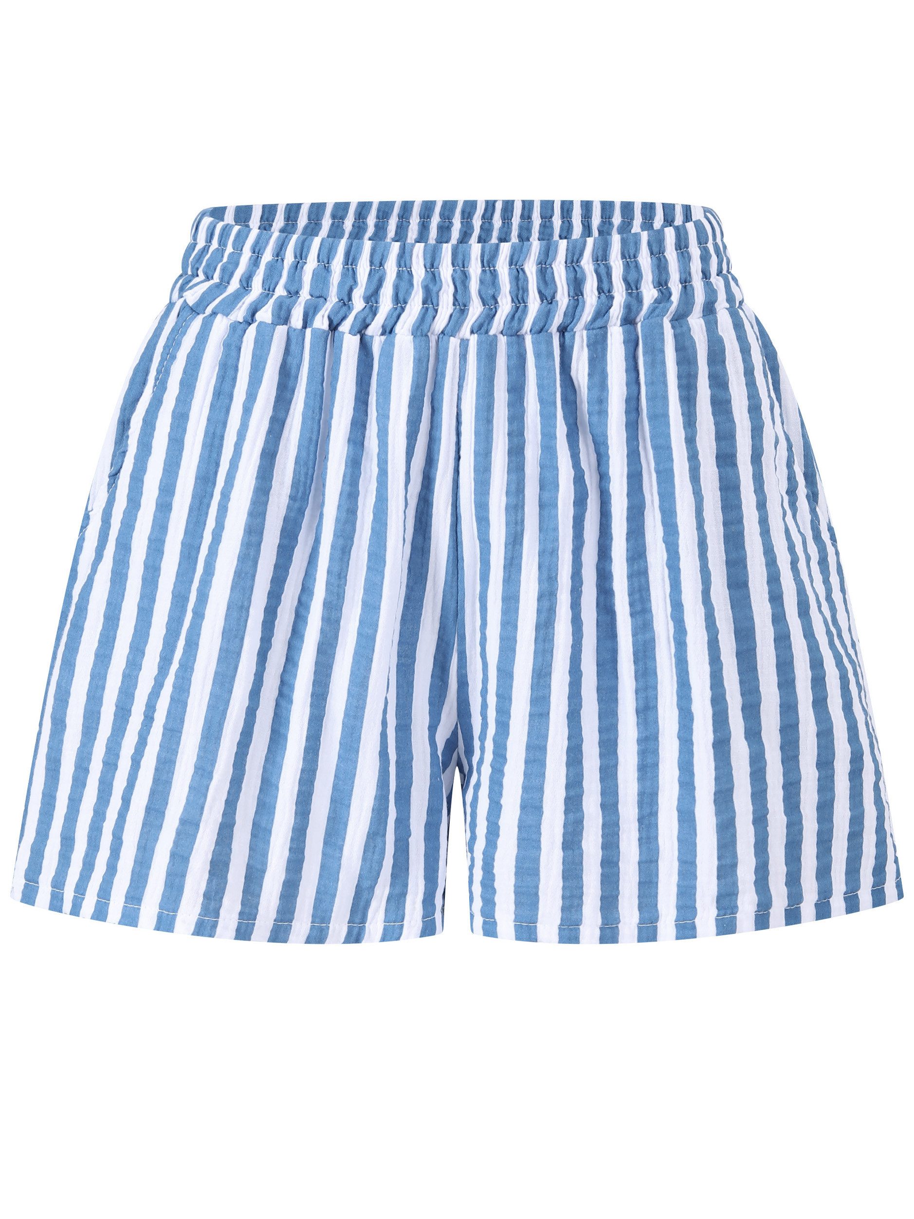 SASSYCLASSY Shorts Musselin Shorts Damen gestreift aus Baumwolle Leichte Musselinhose kurz in Streifenmuster mit Gummibund – Bild 2 von 5