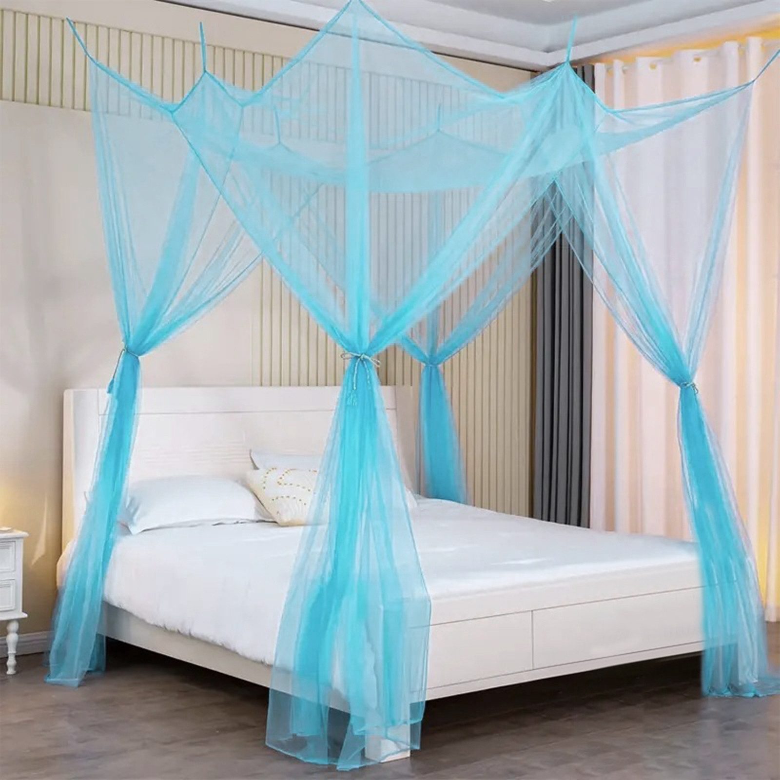 BTTO Moskitonetz Himmelbettvorhänge Bett Fliegennetz Mückennetz,Betthimmel Vier Eck, Moskitonetz für Einzel und Doppelbetten,Terrasse Veranda Garten Pool