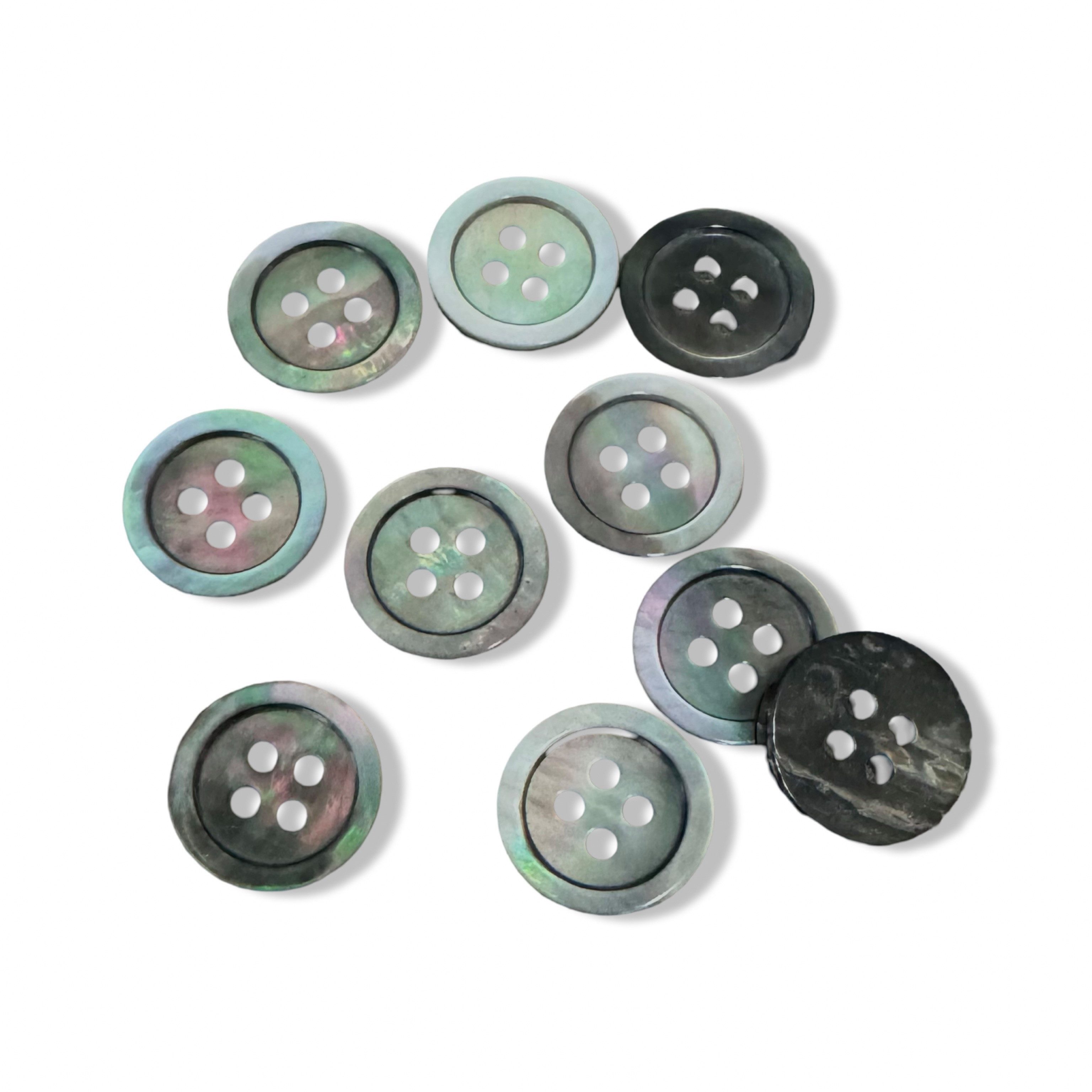Hartmann-Knöpfe Knopf 10 Stück grau schimmernde Perlmuttknöpfe 4 Loch für Bluse oder Hemd