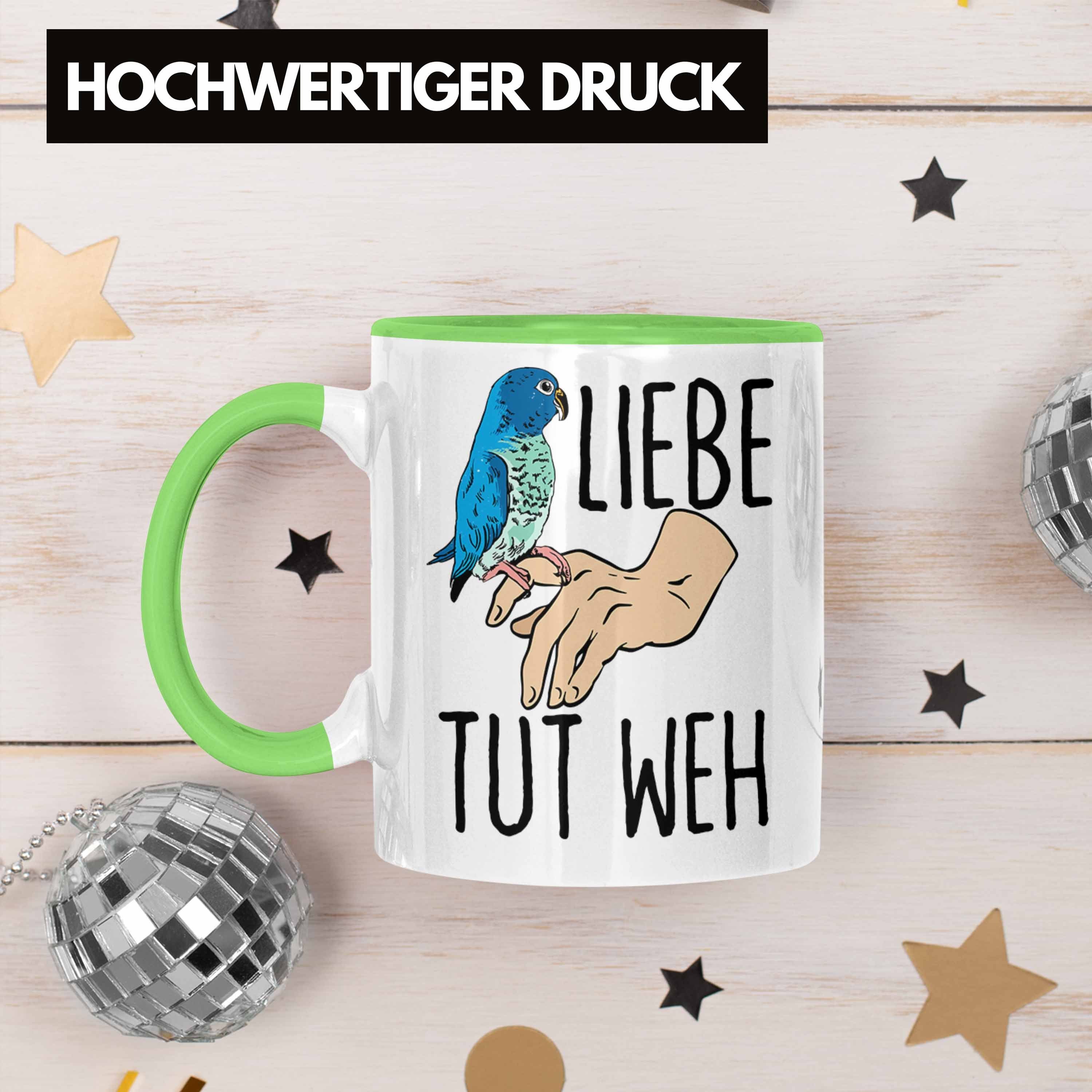 Lustige Trendation Tasse Geschenk Wellensittich-Tasse Grün für Wellensittich-Besitzer Liebe