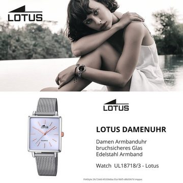 Lotus Quarzuhr LOTUS Damen Uhr Fashion 18718/3, (Analoguhr), Damenuhr eckig, klein (ca. 27mm) Edelstahlarmband silber