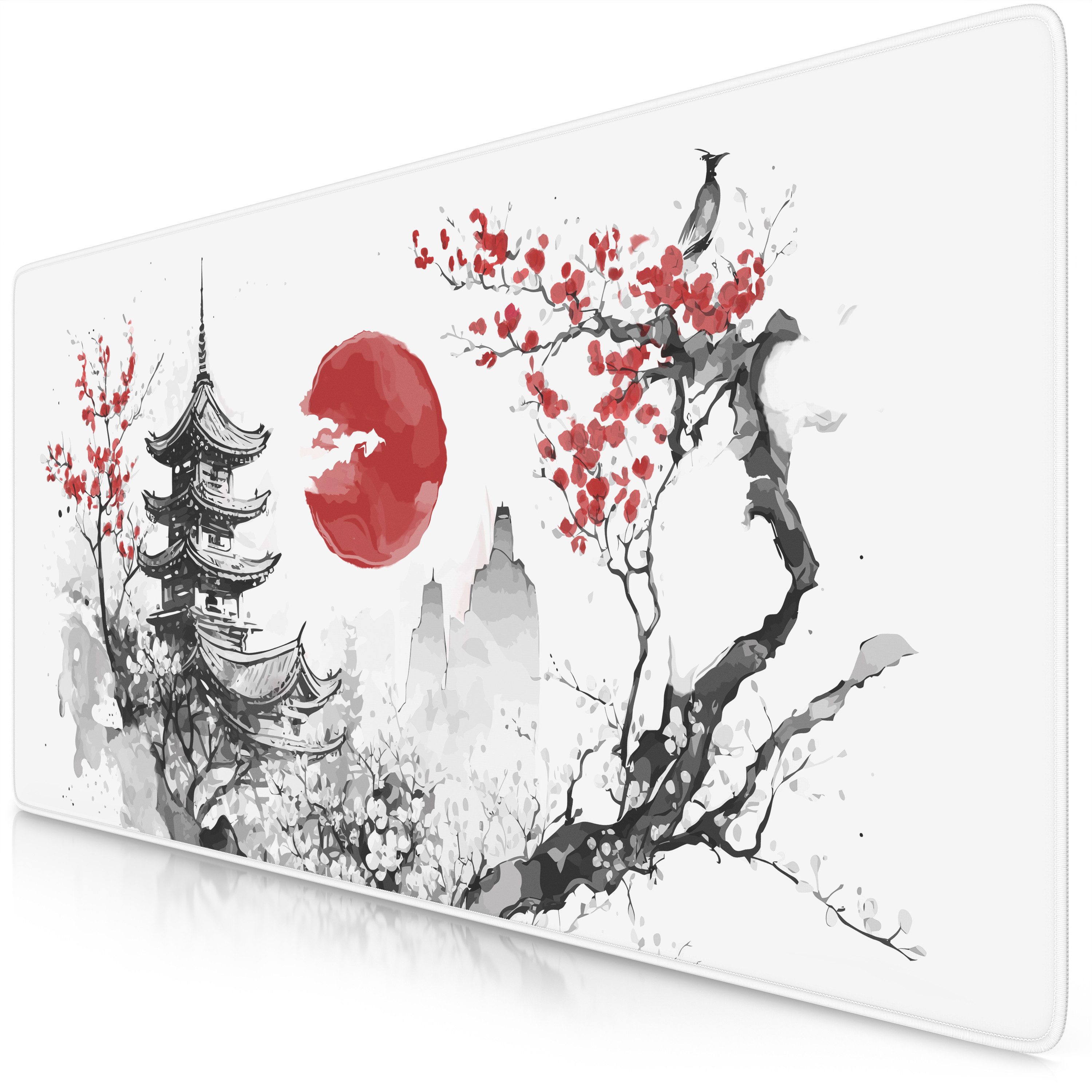 Titanwolf Gaming Mauspad XXL Speed Mousepad 900 x 400 x 3 mm, Schreibtischauflage, abwaschbar (1-St), rutschfeste Rückseite, Geschwindigkeit & Präzision, Japan Ink Painting