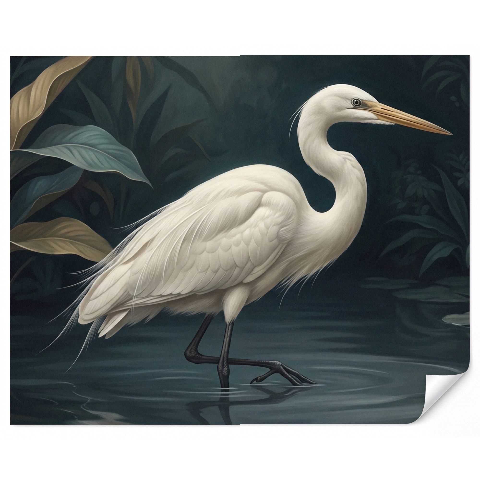 OnlyWow Fototapete Reiher - Wasser - Natur - Modern - Weiß, Matt, bedruckt, Wandtapete, Wohnzimmer, Vinyl Tapete 260x220cm