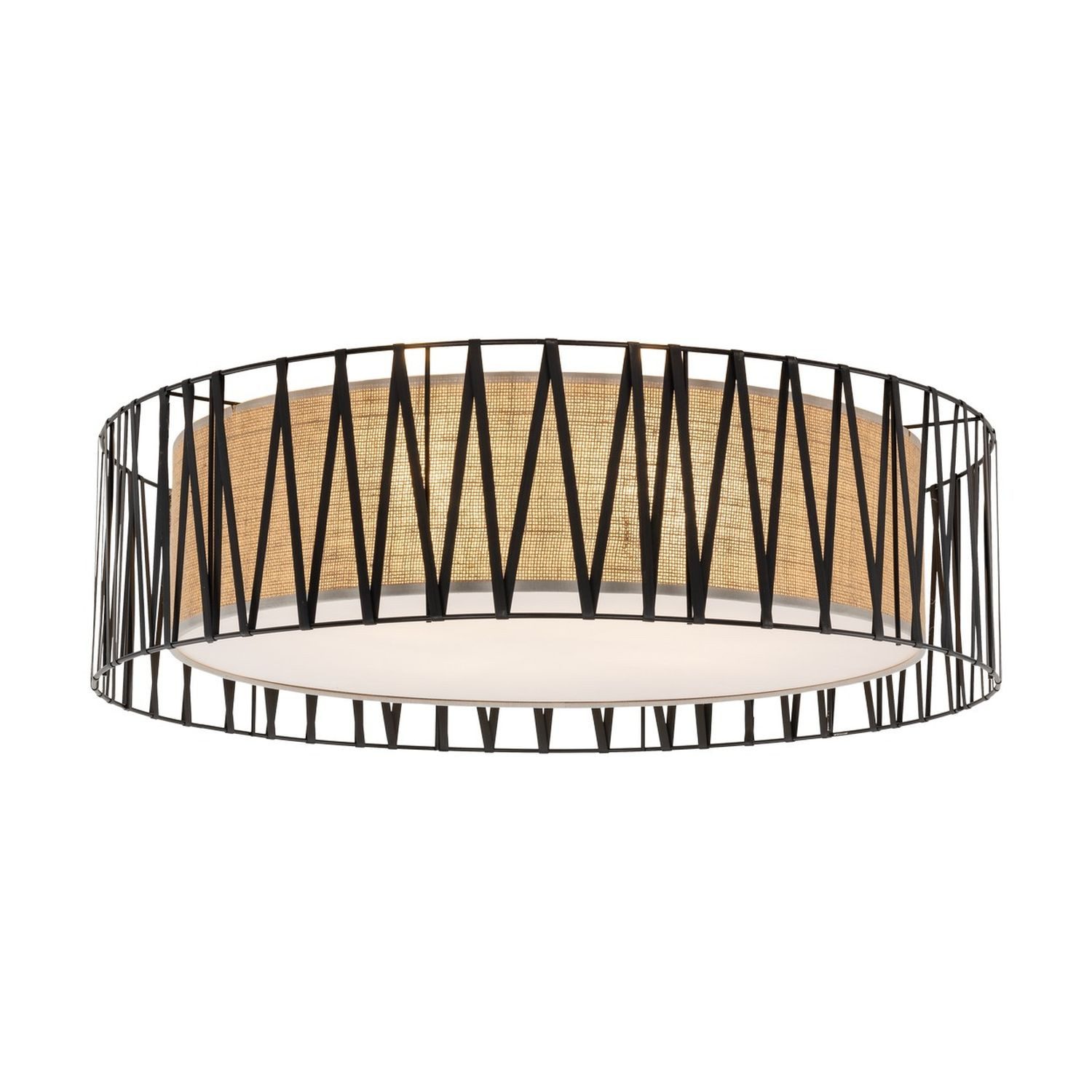 Licht-Erlebnisse Deckenleuchte MINA, ohne Leuchtmittel, Metall E27 rund Ø 72 cm Schwarz Natur 4-flammig Modern Deckenlampe