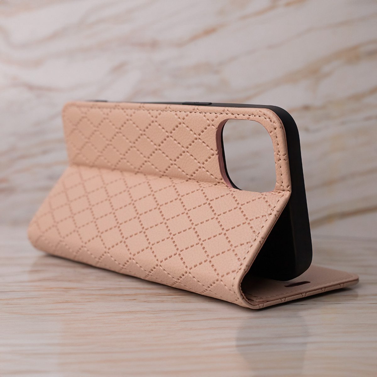 COFI 1453 Handyhülle Smart Caro für Samsung Galaxy A56 5G Beige Wallet Karomuster 6,7, Kariert mit Kartenfach und Standfunktion