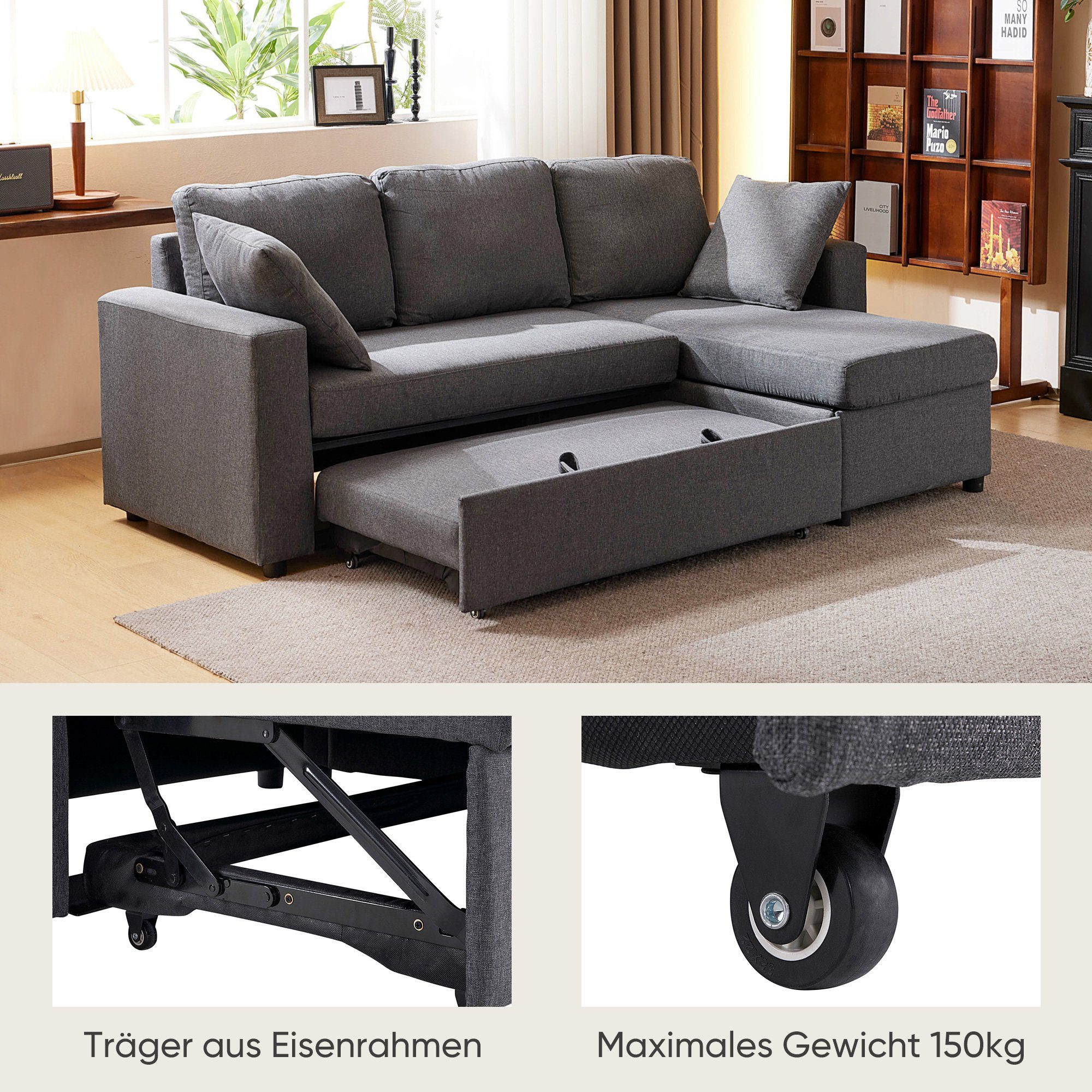 OKWISH Sofas Design, Ecksofa modernes Schlafsofa mit Sofa, Stauraum, mit Polstermöbel, Wohnzimmersofas Schlaffunktion,