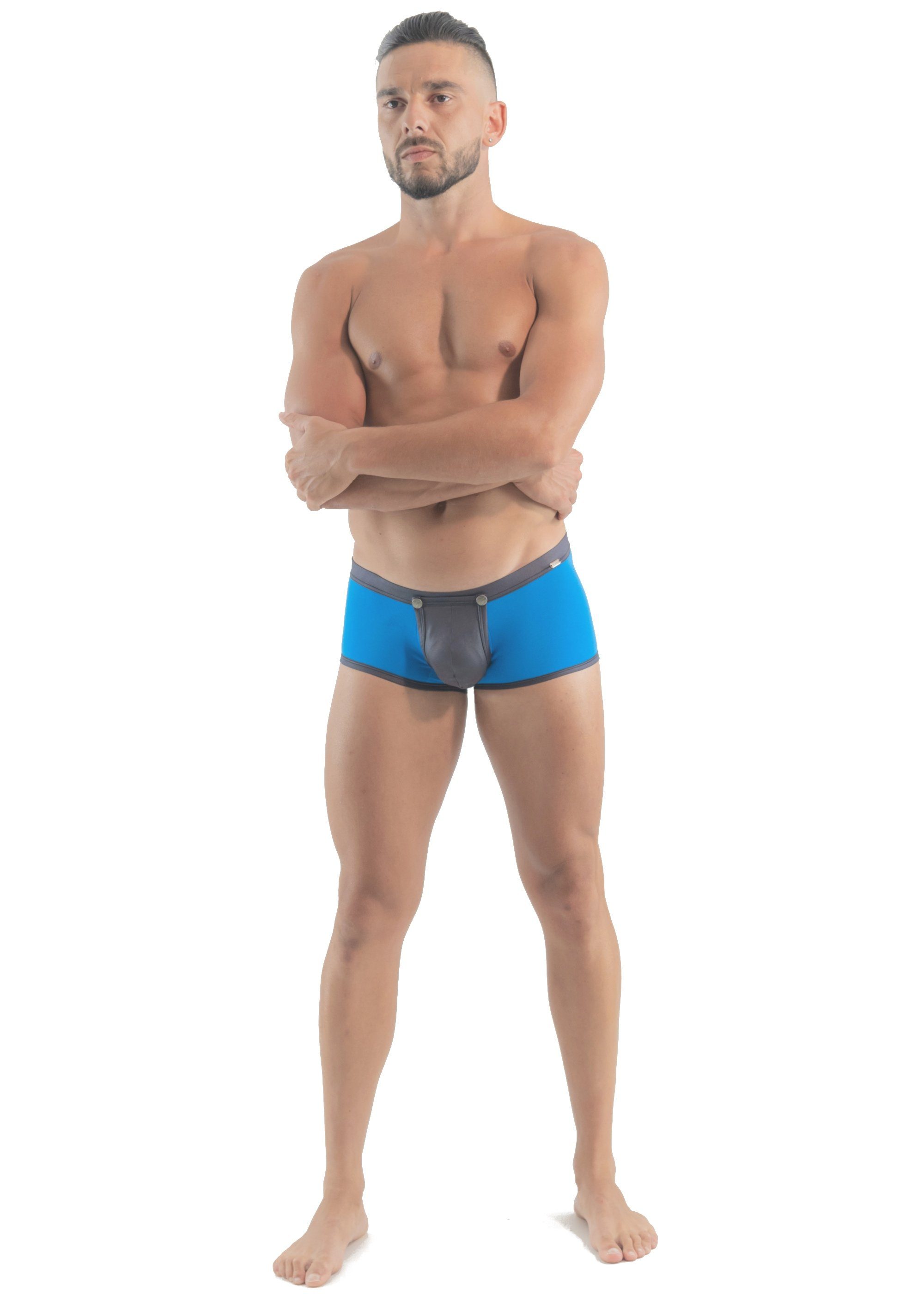 Geronimo Boxershorts Erotic Push or erotisch mit (Mini-Boxer, Blue Zipp Boxer 1-St) Druckknöpfen