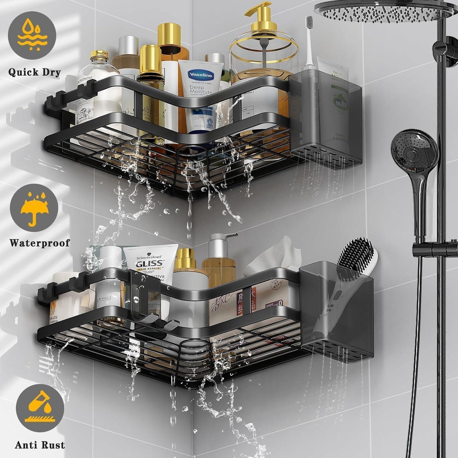 LuxusKollektion Duschablage Duschablage Schwarz Ohne Bohren 5 Stück Haken Ecke Organizer