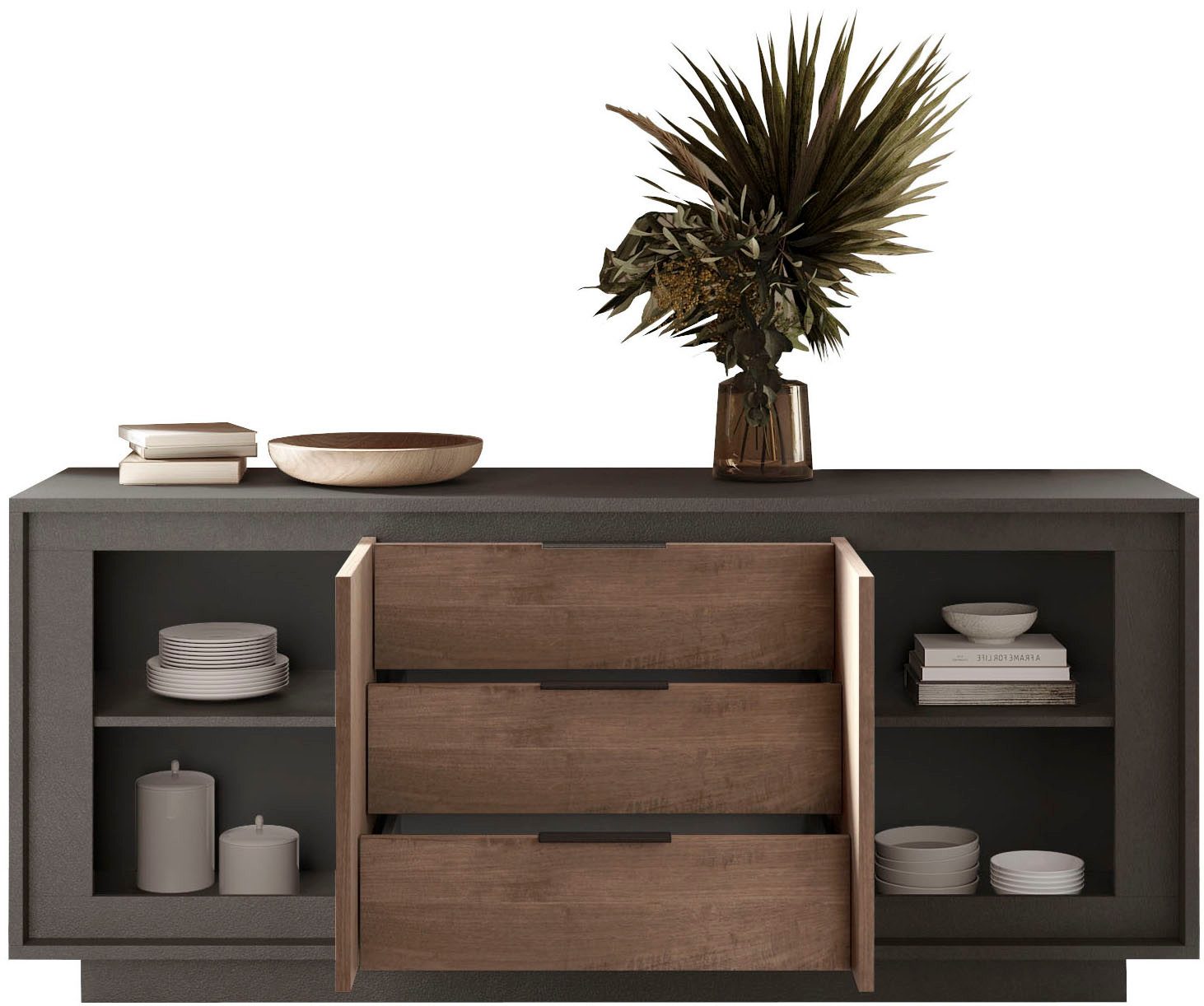 Home affaire Sideboard Sky, B/T 180/50 cm, Kommode/Stauraumschrank, 2 Türen, 3 Schubkästen, Softclosing, Korpus & Front 22 mm stark, Rahmen-Optik, Metallgriffe